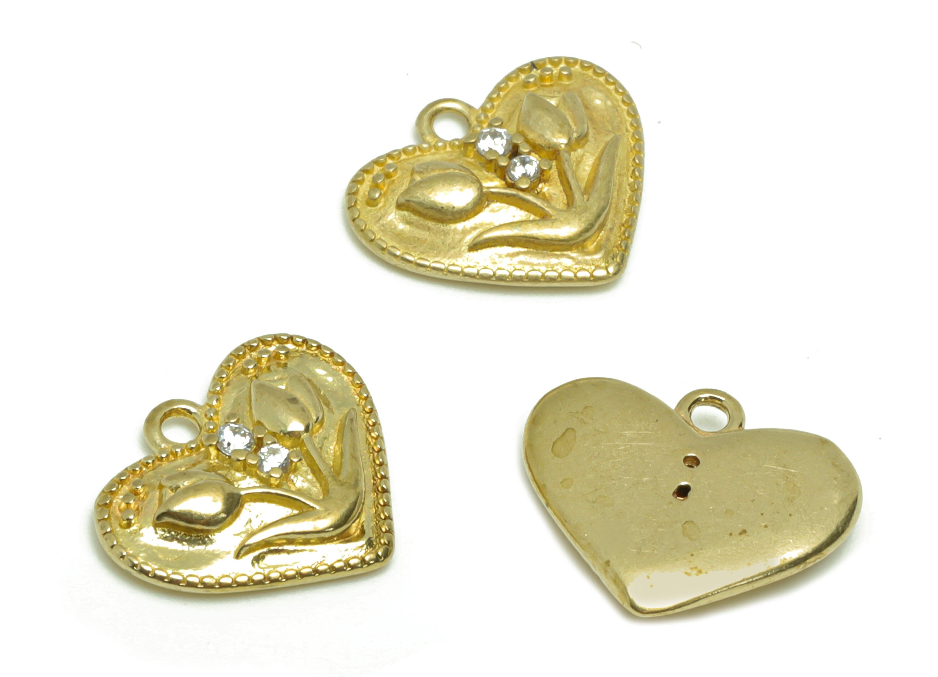 Brass Tulip Earring Charm - Raw Brass Heart Tulip Pendant - Cubic Zircon Tulip Earring Charms - Brass Botanical Charm -11x13.56x2mm- PP8684 - DOMEDBAZAAR