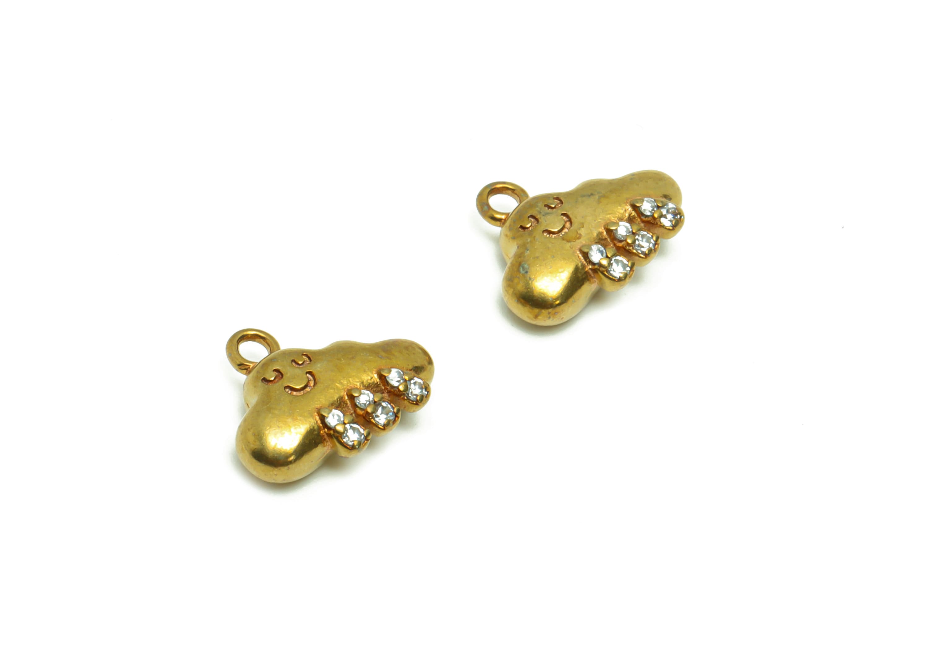 Brass Happy Cloud Face Earring Charm - Raw Brass Cloud Pendant - Cubic Zircon Cloud Earring Charm - Brass Face Charm -10x12x3.96mm - PP8671 - DOMEDBAZAAR