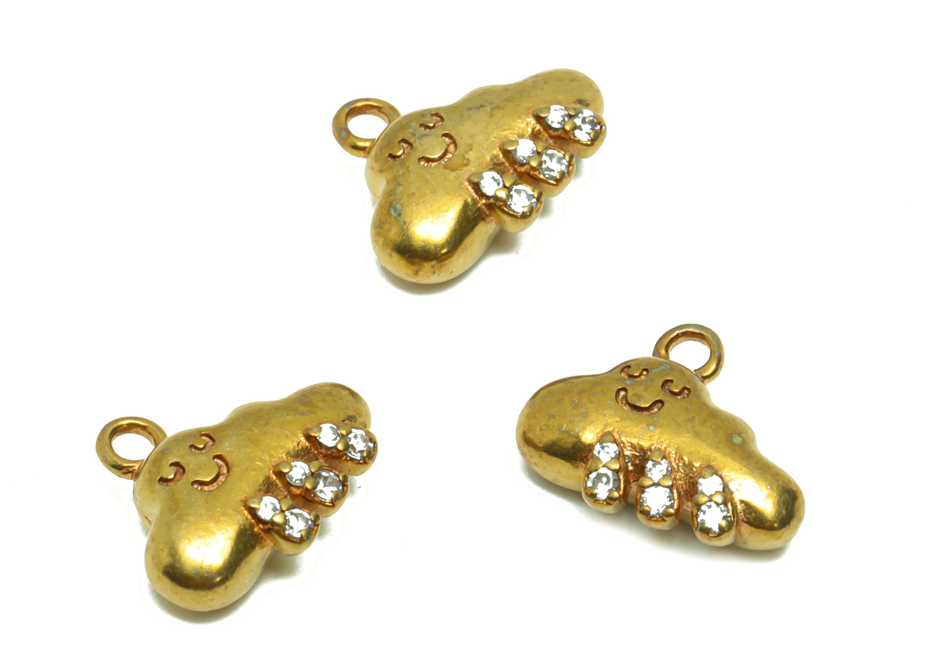 Brass Happy Cloud Face Earring Charm - Raw Brass Cloud Pendant - Cubic Zircon Cloud Earring Charm - Brass Face Charm -10x12x3.96mm - PP8671 - DOMEDBAZAAR
