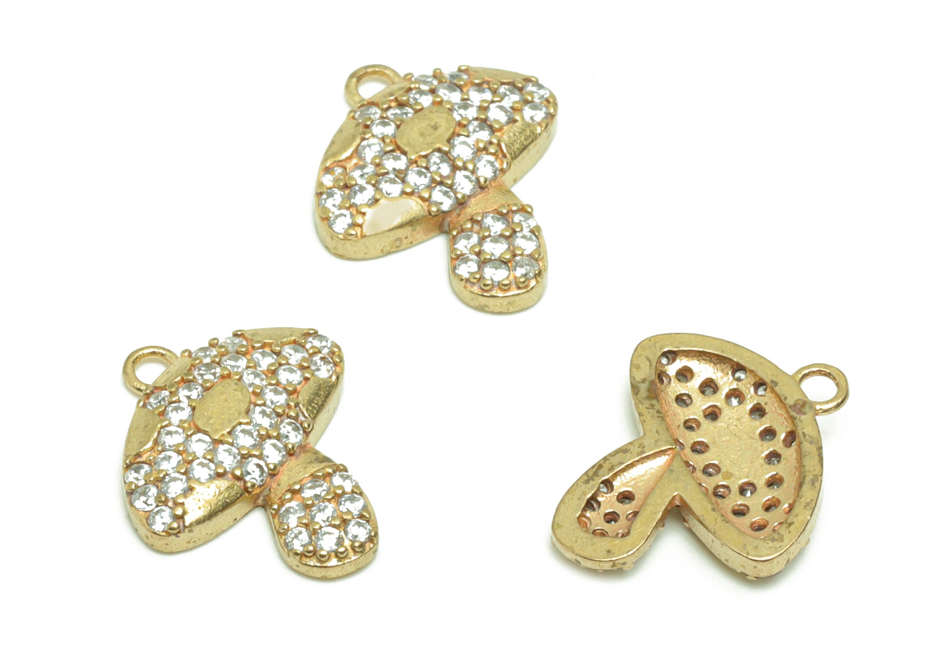 Brass Mushroom Earring Charm - Raw Brass Mushroom Pendant - Brass Cubic Zircon Cloud Earring Charm - 14.8x12.82x2.52mm - PP8660 - DOMEDBAZAAR