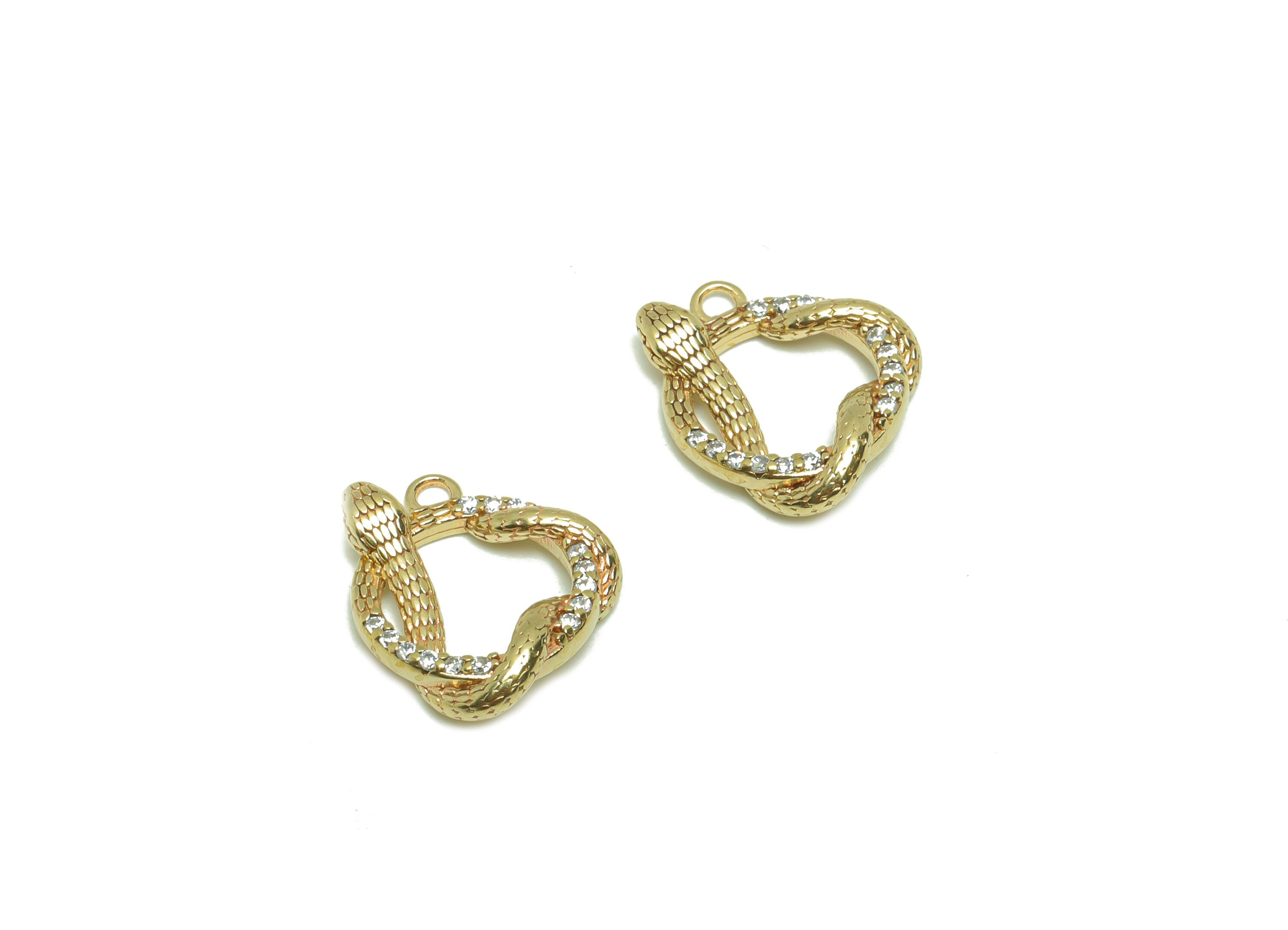 Brass Snake Earring Charm - Zircon Twine Snake Earring Charm - Raw Brass Round Twisted Snake Pendant - 14.64x12.8x2.9mm - PP8693 - DOMEDBAZAAR