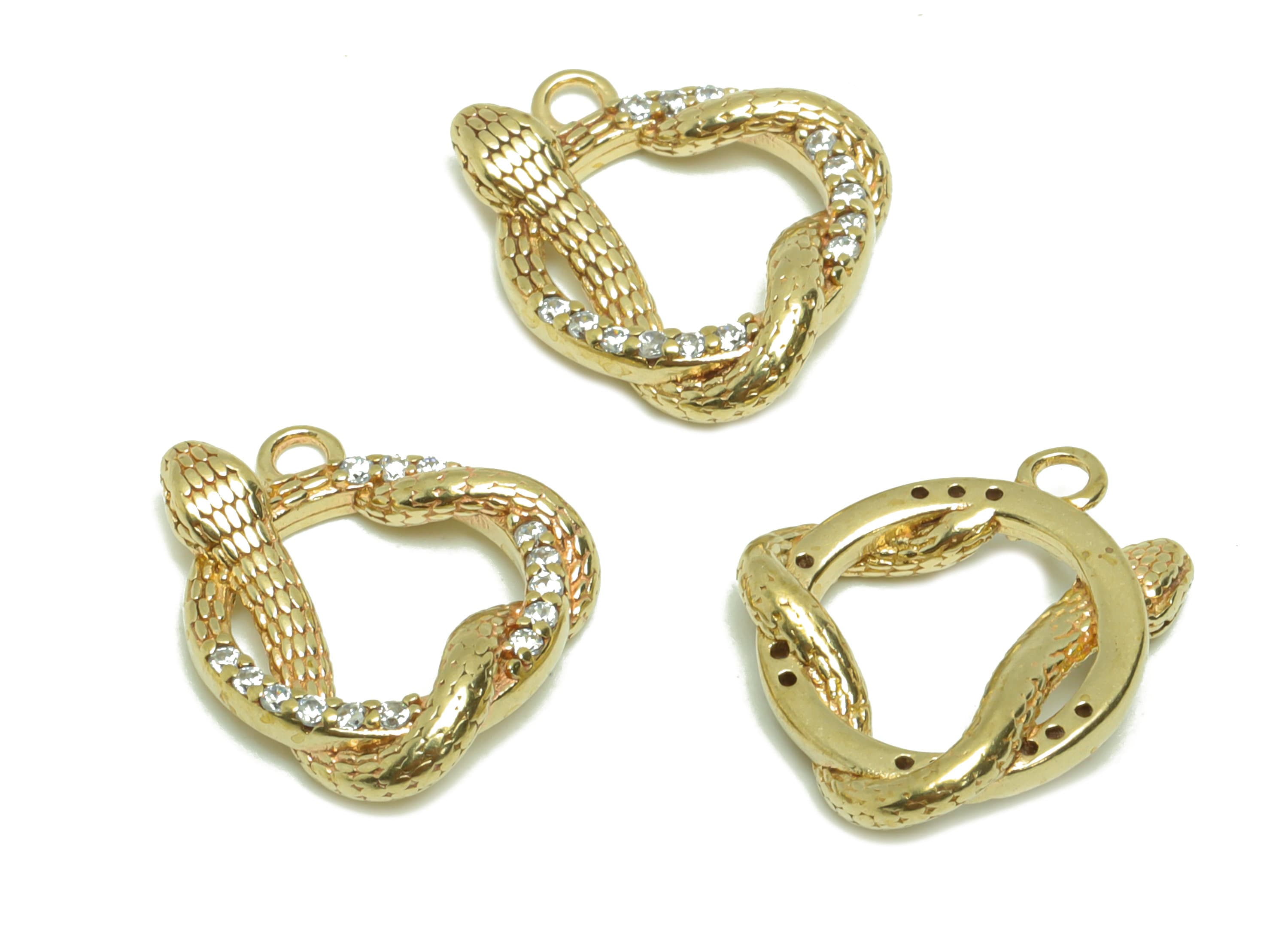 Brass Snake Earring Charm - Zircon Twine Snake Earring Charm - Raw Brass Round Twisted Snake Pendant - 14.64x12.8x2.9mm - PP8693 - DOMEDBAZAAR