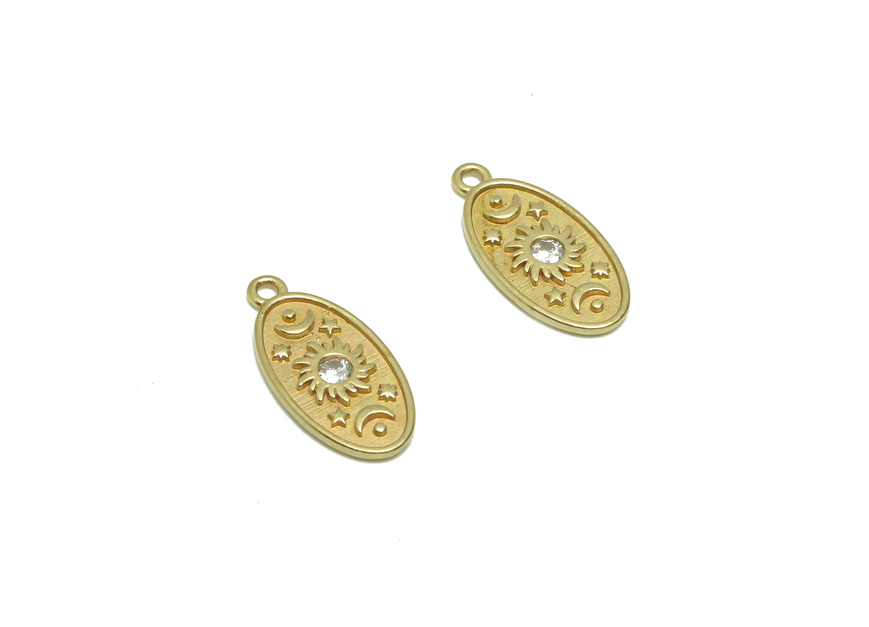 Brass Oval Earring Charm - Cubic Zircon Crescent Earring Charm - Raw Brass Star Pendant - Brass Space Charm - 17x8.61x1.48mm - PP8678 - DOMEDBAZAAR