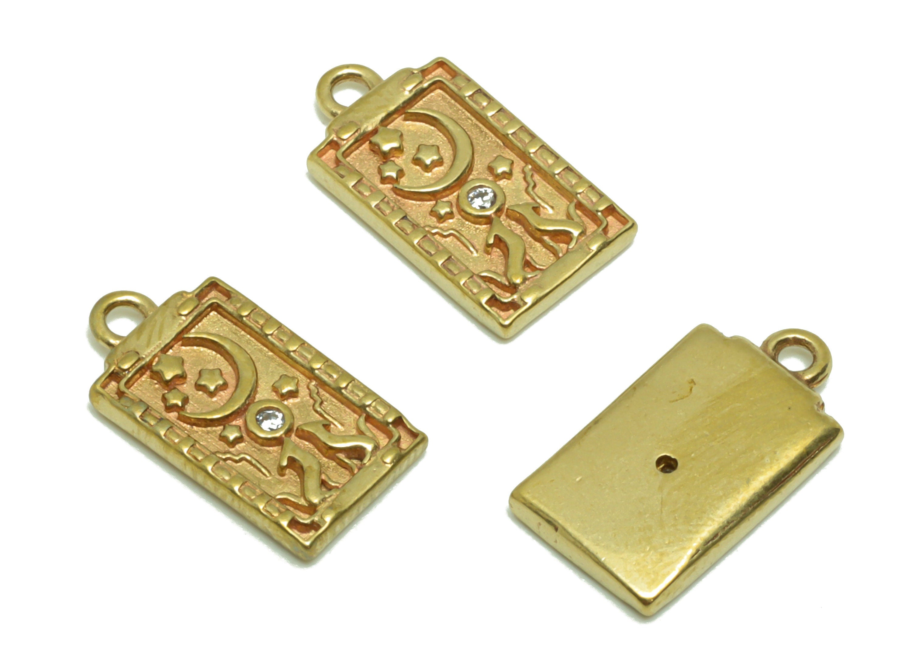 Brass Rectangle Earring Charm - Brass Zircon Antique Looking Charm - Astronaut Crescent Pendant - Vintage Looking Charm- 13x7x1mm - PP8695 - DOMEDBAZAAR