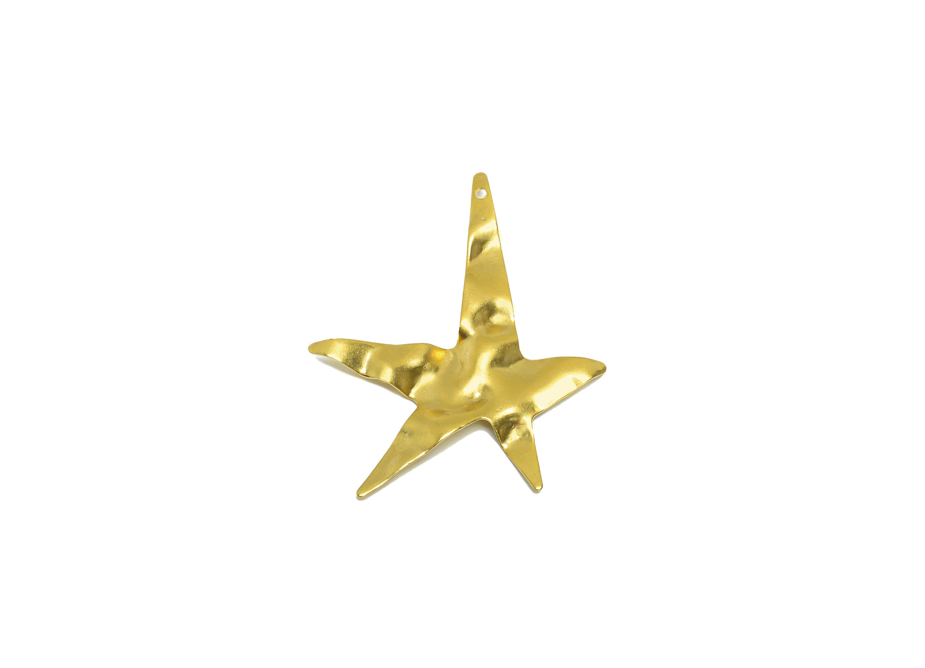 Brass Star Earring Charm - Brass Star Wavy Earring Charm - Raw Brass Irregular Star Pendant - Brass Star Charm - 42.9x34x0.85mm - PP8649 - DOMEDBAZAAR