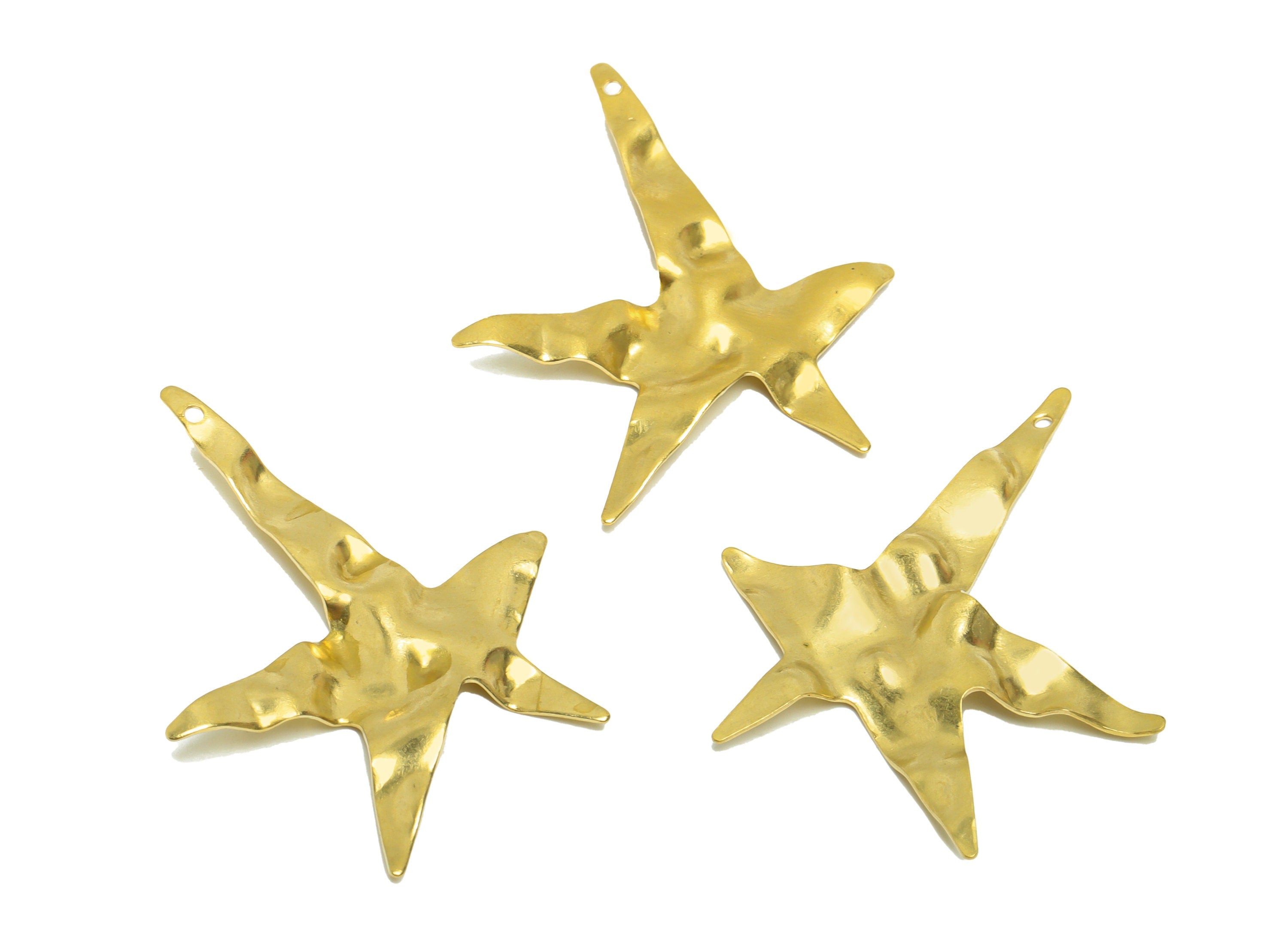 Brass Star Earring Charm - Brass Star Wavy Earring Charm - Raw Brass Irregular Star Pendant - Brass Star Charm - 42.9x34x0.85mm - PP8649 - DOMEDBAZAAR