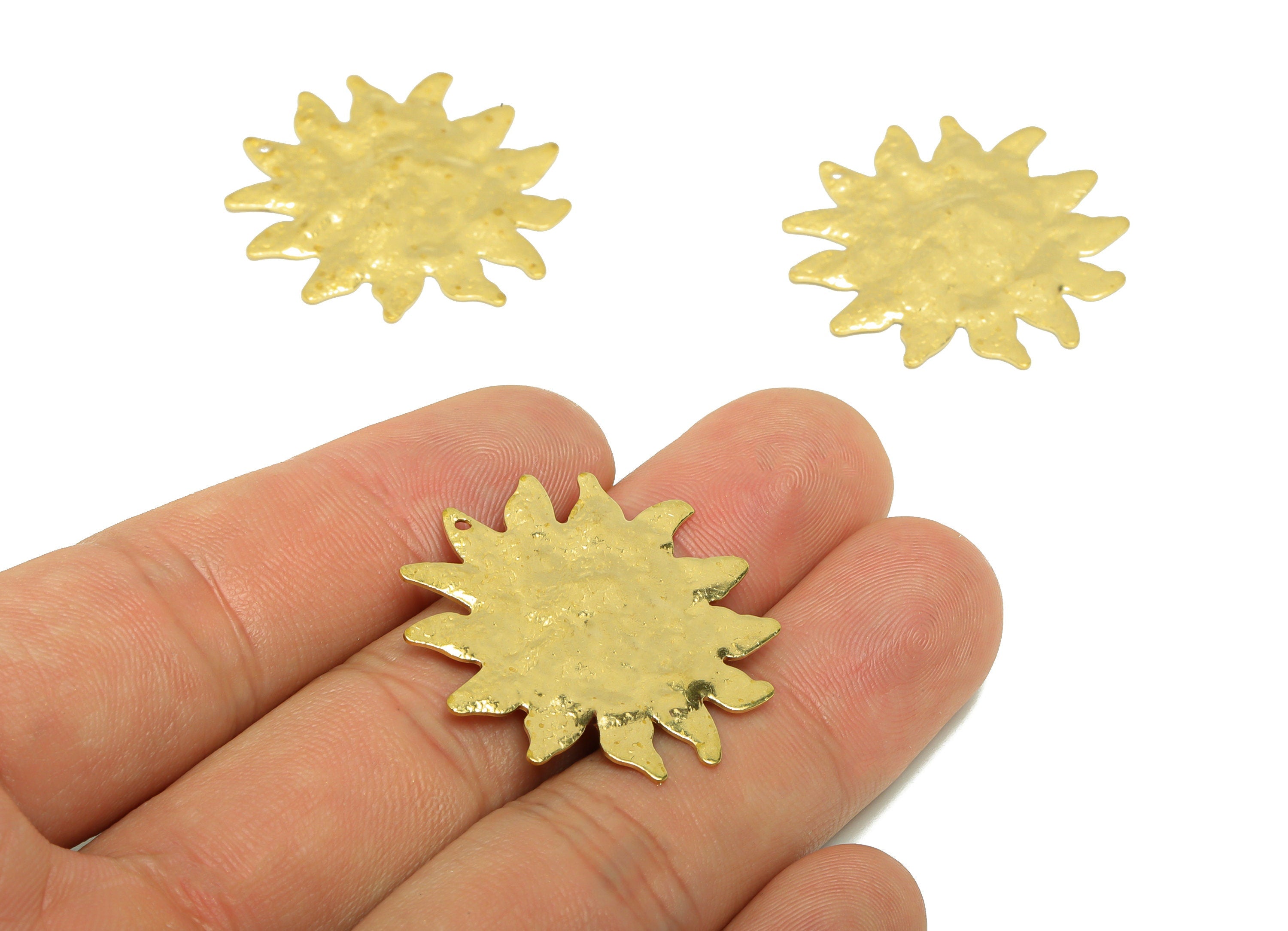 Brass Sun Earring Charm - Brass Hammered Sun Earring Charm - Raw Brass Sunflower Pendant - Brass Sun Charm- 30.88x31.6x1.24mm - PP8656 - DOMEDBAZAAR