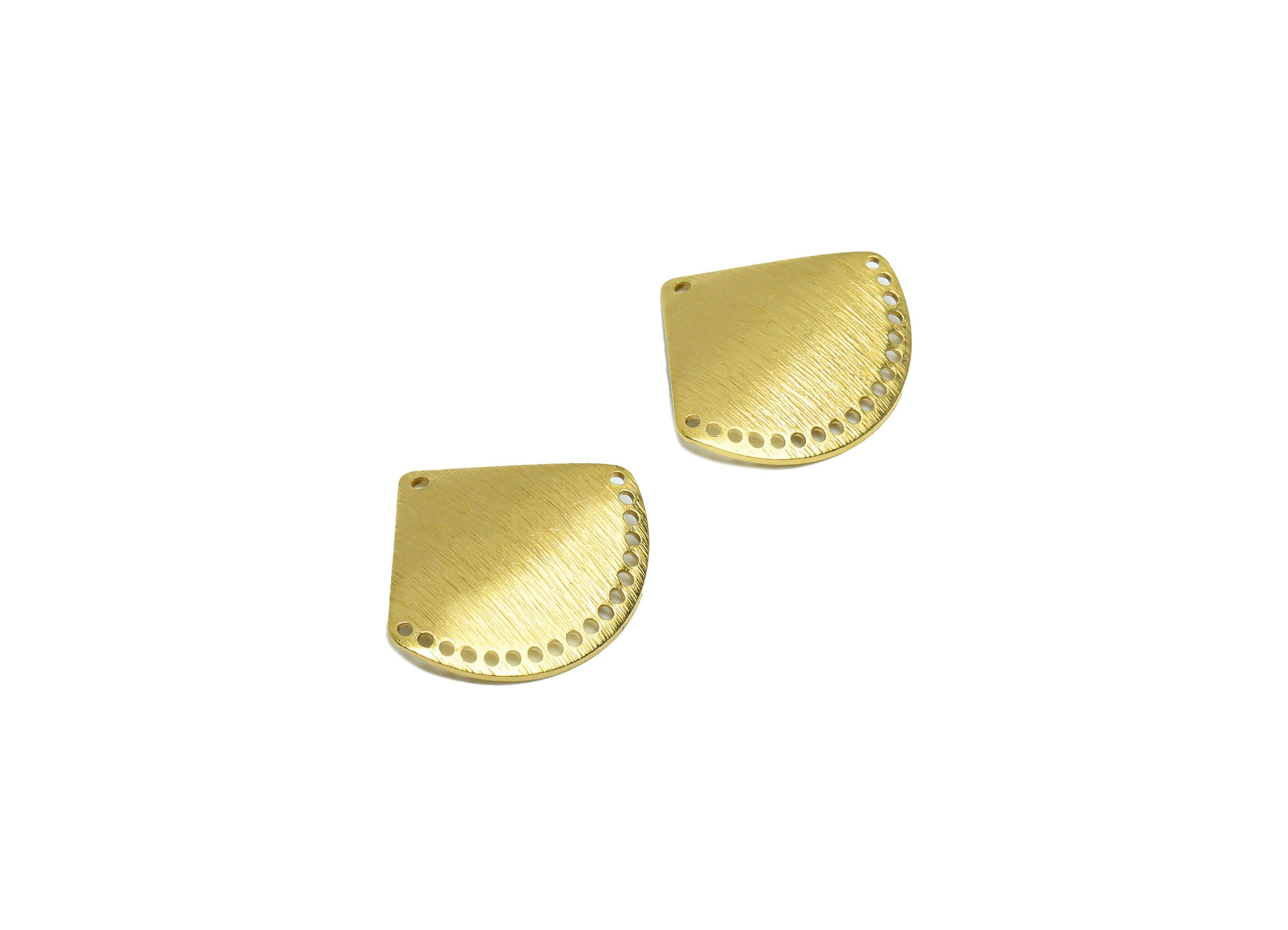Brass Fan Tassel Connector- Brass Bent Fan Earring Charm - Raw Brass Fan Connector - Brass Fan Pendant - 23.2x24.91x0.9mm - PP8646 - DOMEDBAZAAR