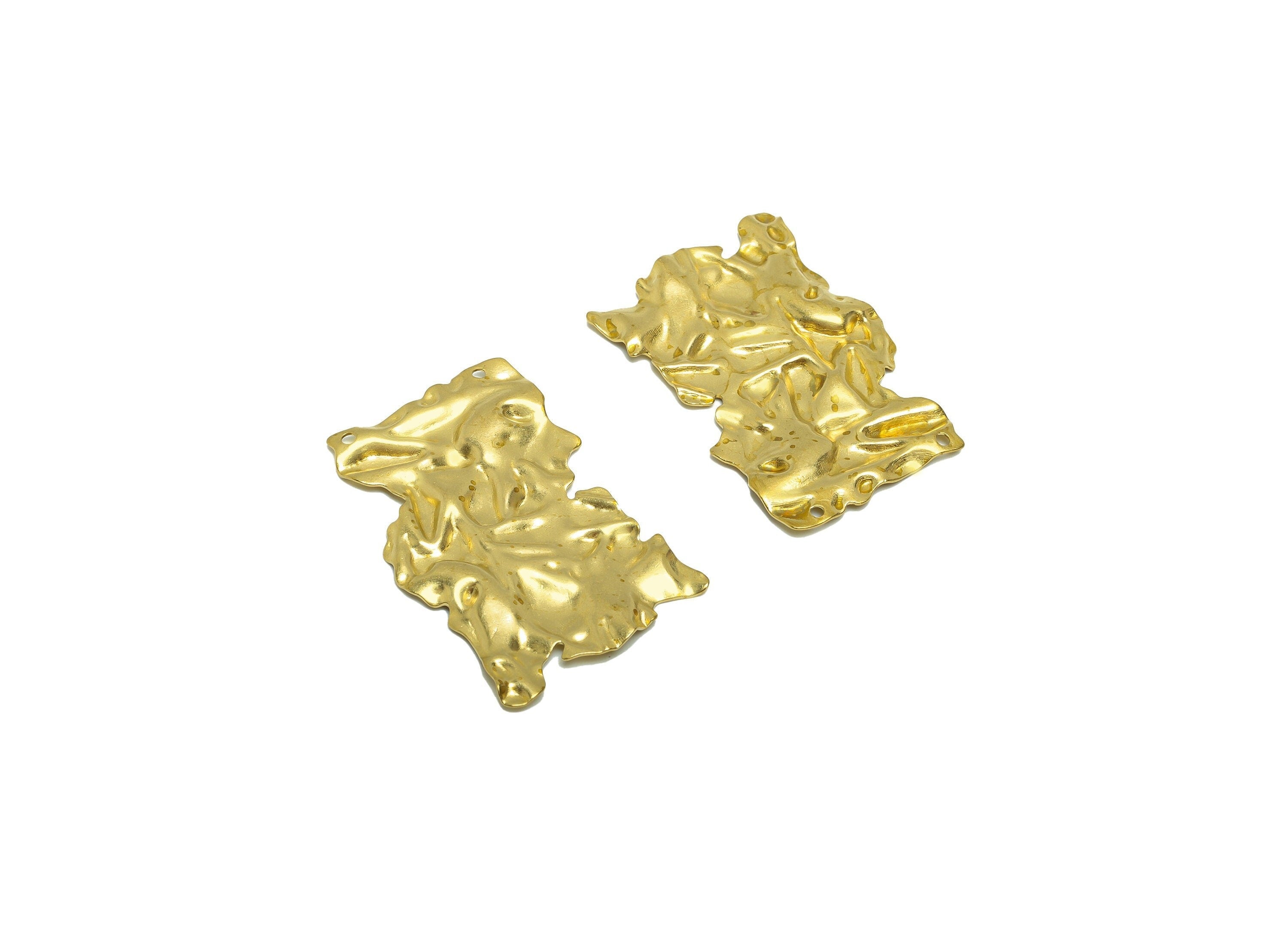 Brass Rectangle Earring Charm - Brass Wavy Rectangle Charms - Raw Brass Irregular Pendant - Brass Geometry Charm- 41.16x27x2mm - PP8645 - DOMEDBAZAAR
