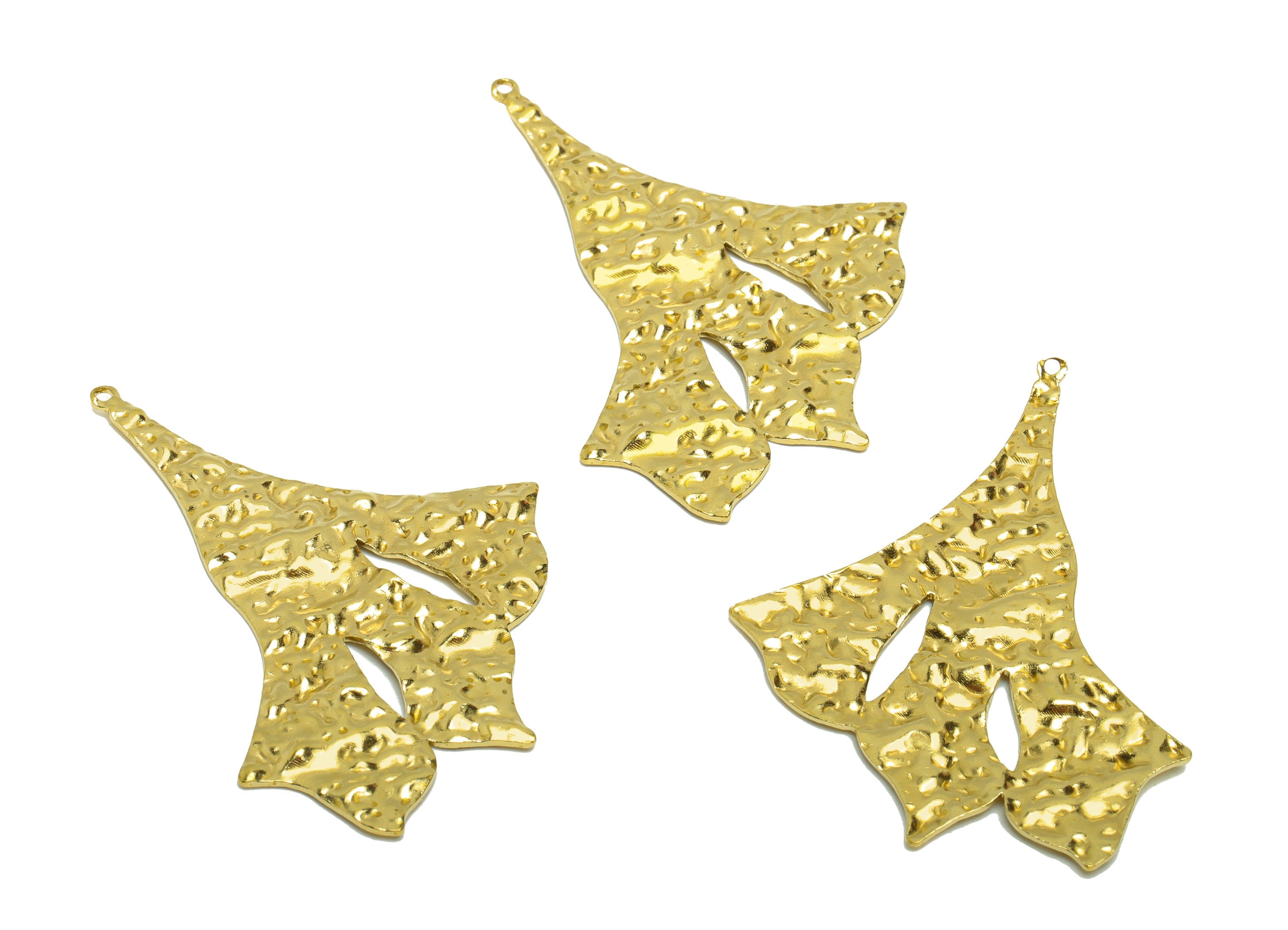 Brass Leaf Earring Charm - Brass Wavy Leaf Charms - Raw Brass Irregular Pendant - Brass Abstract Charm - 43.02x33.32x1.62mm - PP8652 - DOMEDBAZAAR