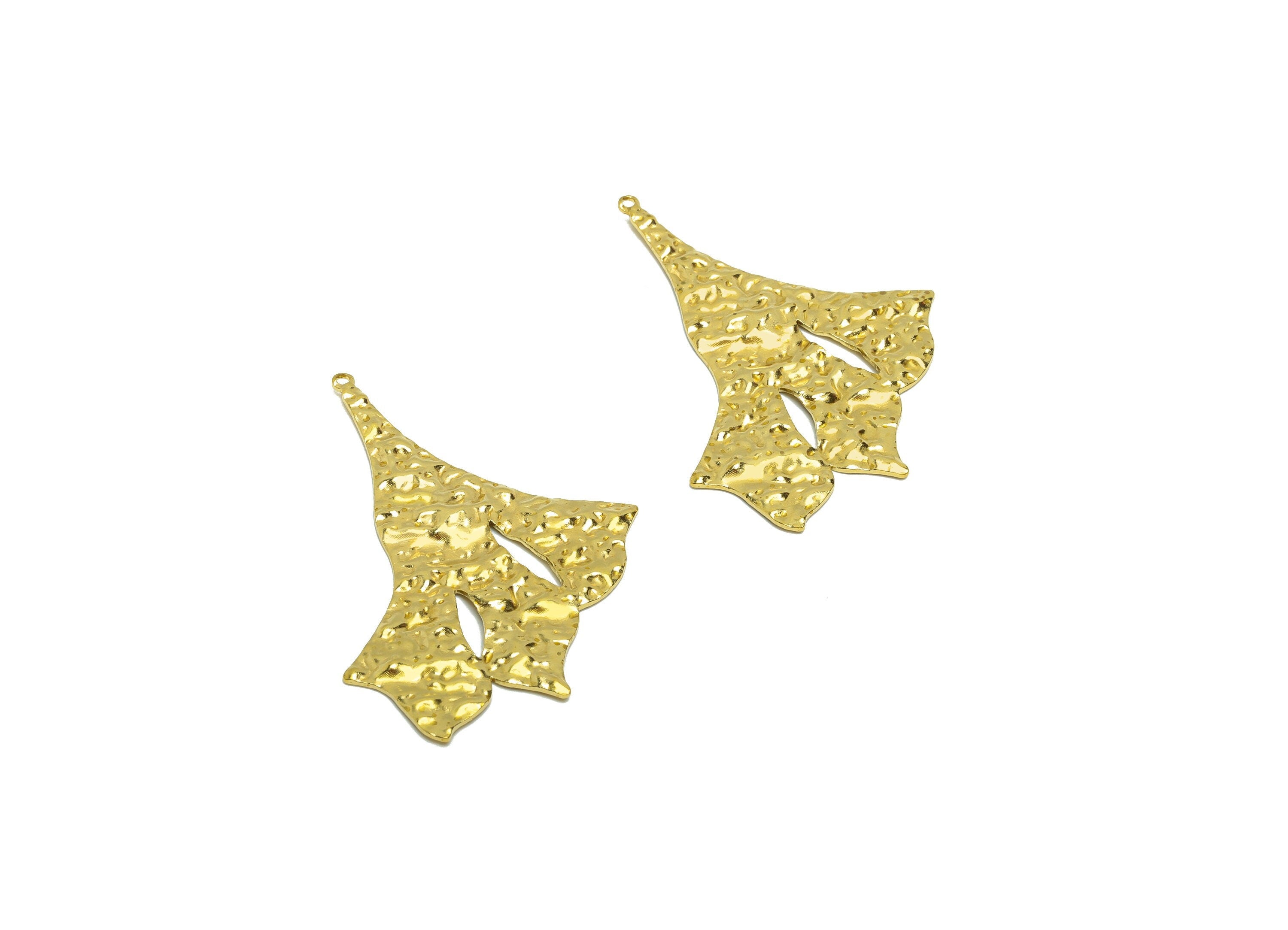 Brass Leaf Earring Charm - Brass Wavy Leaf Charms - Raw Brass Irregular Pendant - Brass Abstract Charm - 43.02x33.32x1.62mm - PP8652 - DOMEDBAZAAR