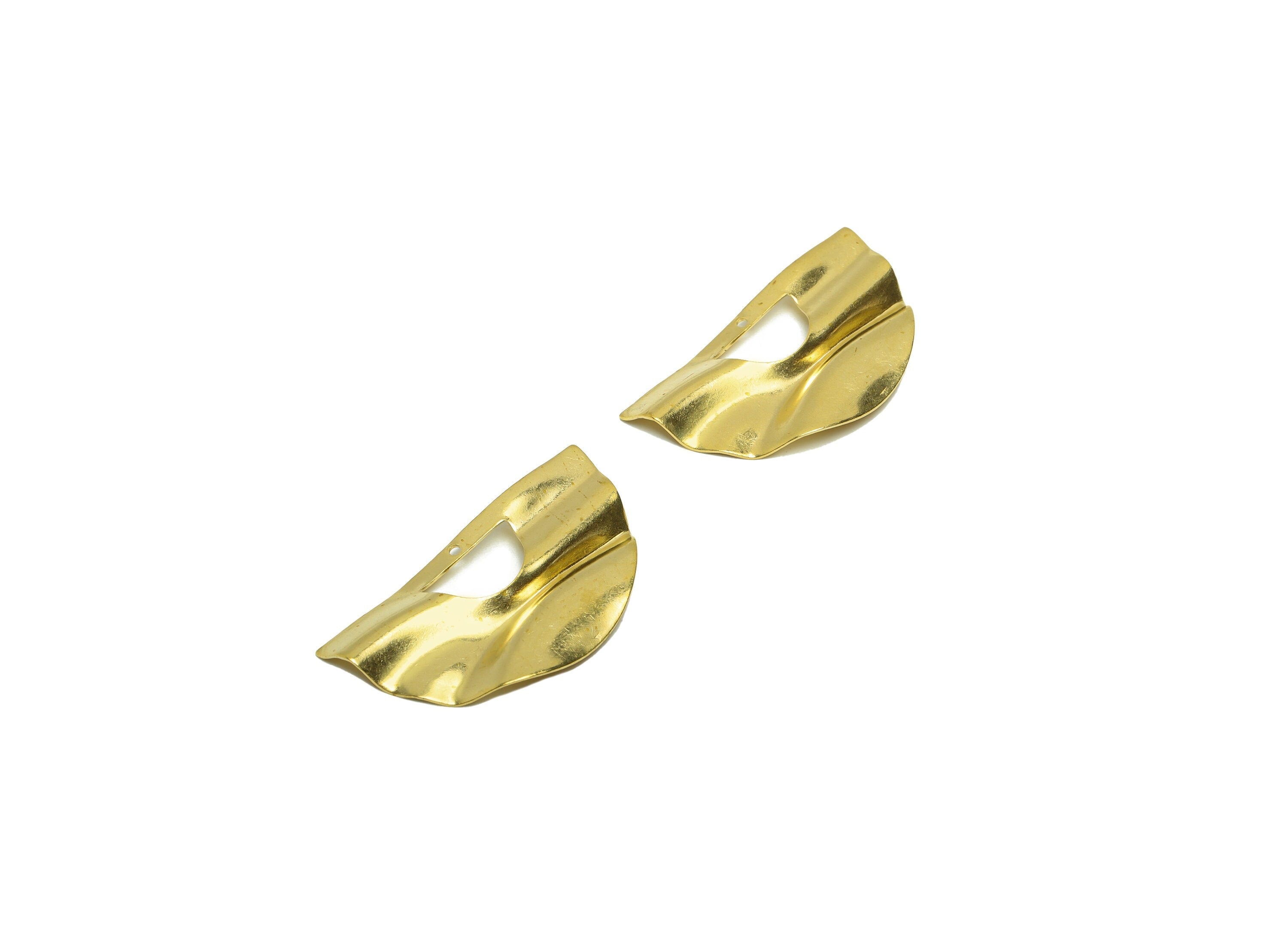 Brass Domed Earring Charm - Brass Wavy D Earring Charms - Raw Brass D Shapes Pendant - Brass Abstract Charm - 46.52x25.26x0.6mm - PP8654 - DOMEDBAZAAR