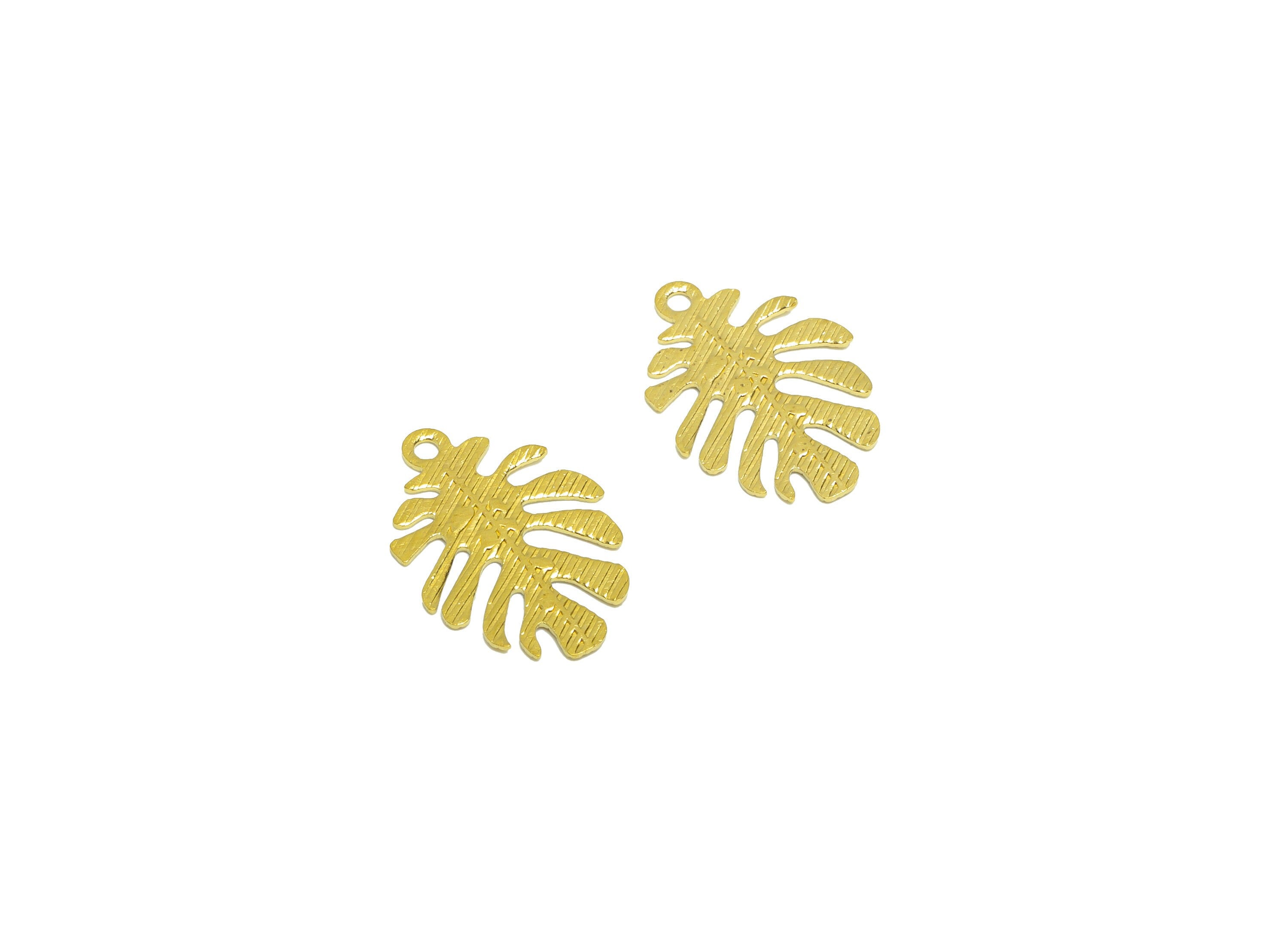 Brass Monstera Earring Charm - Brass Leaf Earring Charms - Raw Brass Botanical Pendant - Brass Monstera Charm - 18.97x13.29x0.6mm - PP8648 - DOMEDBAZAAR