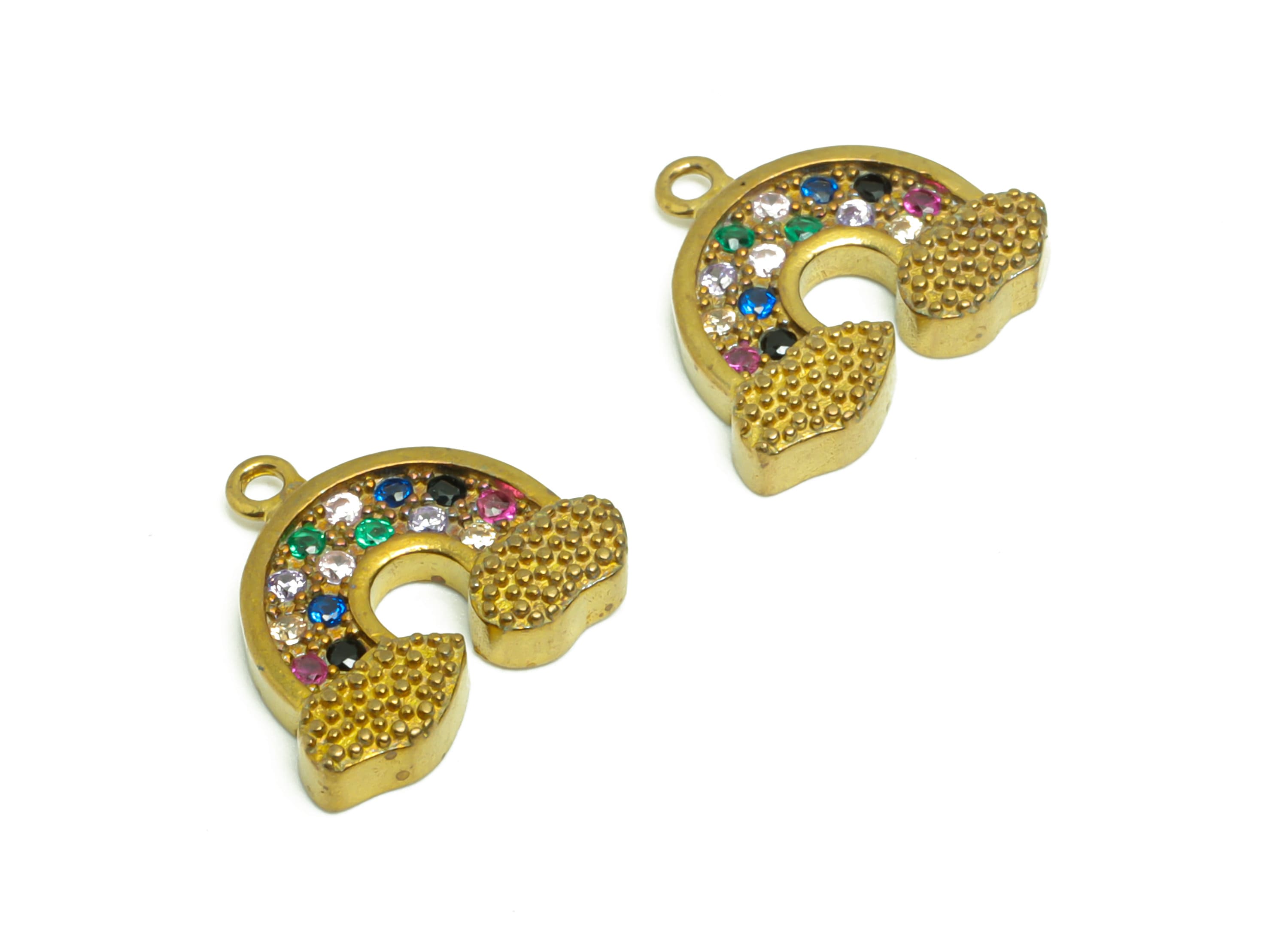 Brass Cloud Earring Charm - Raw Brass Rainbow Zircon Pendant - Cloud Cubic Zircon Raw Brass - jewelry supplies - 12.8x14.14x2.85mm- PP8965 - DOMEDBAZAAR