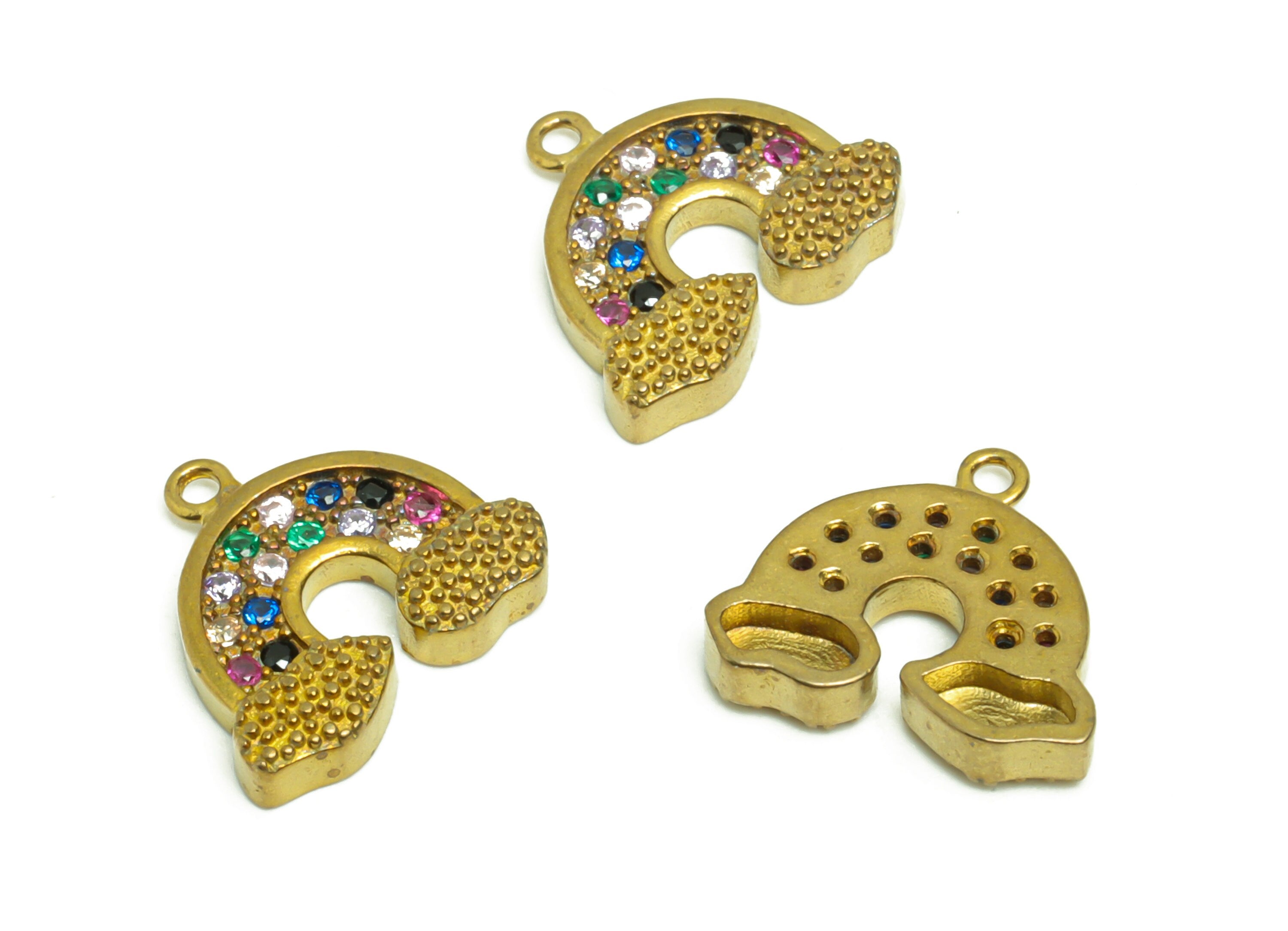 Brass Cloud Earring Charm - Raw Brass Rainbow Zircon Pendant - Cloud Cubic Zircon Raw Brass - jewelry supplies - 12.8x14.14x2.85mm- PP8965 - DOMEDBAZAAR