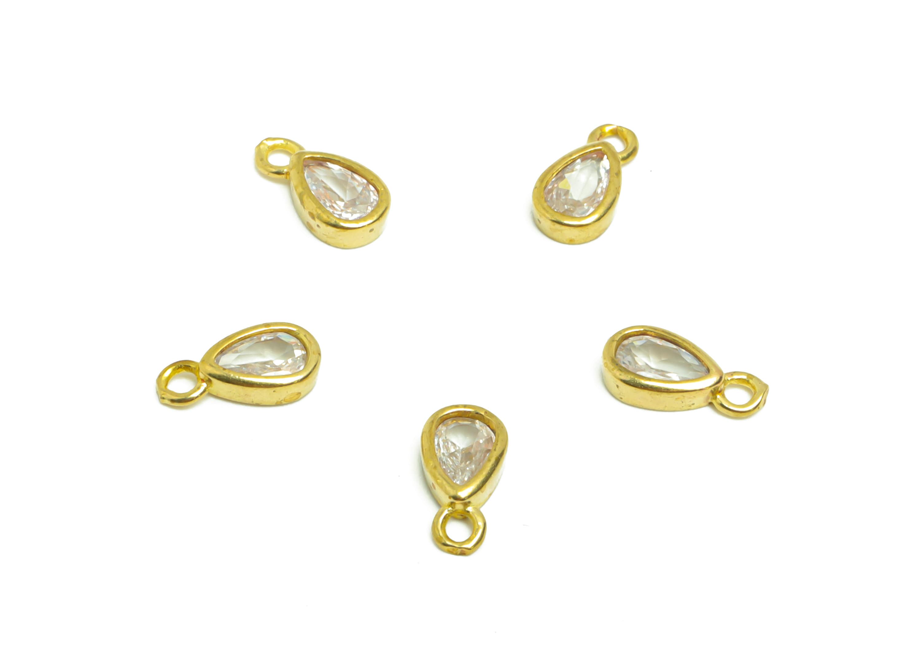 Brass Teardrop Earring Charm - Raw Brass Drop Zircon Pendant - Mini Drop Cubic Zircon Raw Brass - Drop Bracelet Charm - 7.71x4.1x2mm- PP8980 - DOMEDBAZAAR