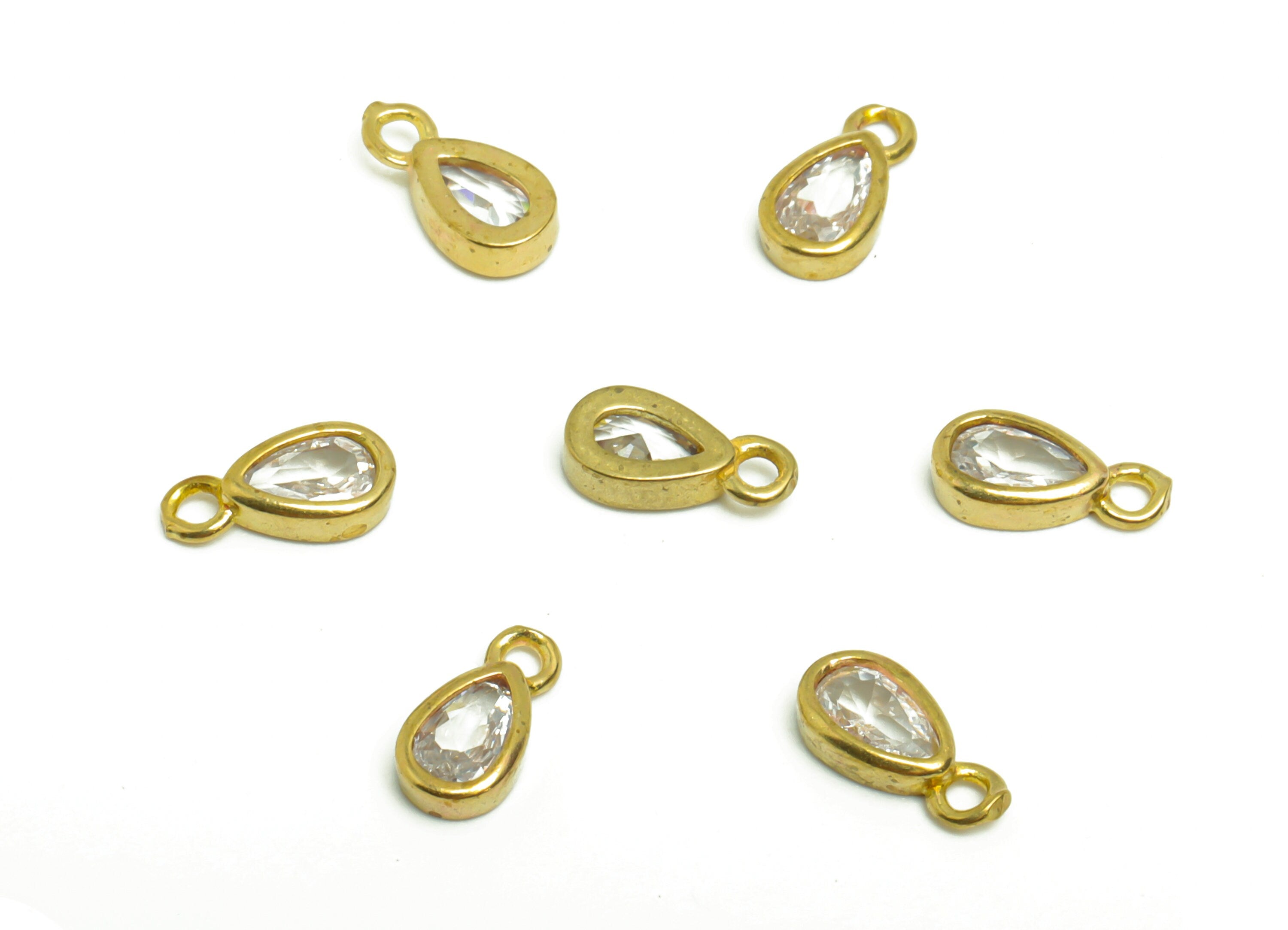 Brass Teardrop Earring Charm - Raw Brass Drop Zircon Pendant - Mini Drop Cubic Zircon Raw Brass - Drop Bracelet Charm - 7.71x4.1x2mm- PP8980 - DOMEDBAZAAR
