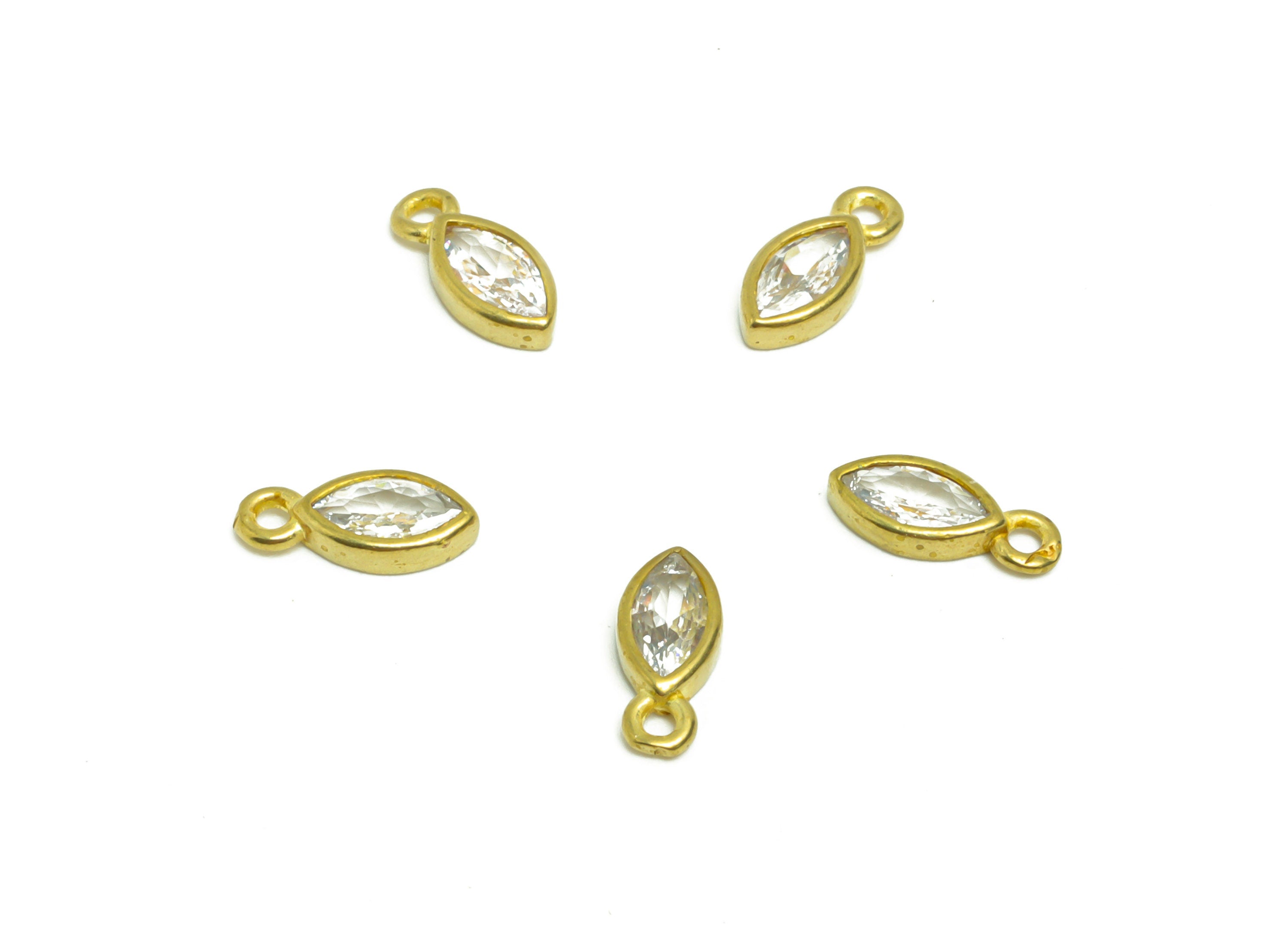 Brass Marquise Earring Charm - Raw Brass Marquise Zircon Pendant - Geometry Eye Zircon Raw Brass - jewelry supplies - 9.3x4.2x1.75mm- PP8979 - DOMEDBAZAAR