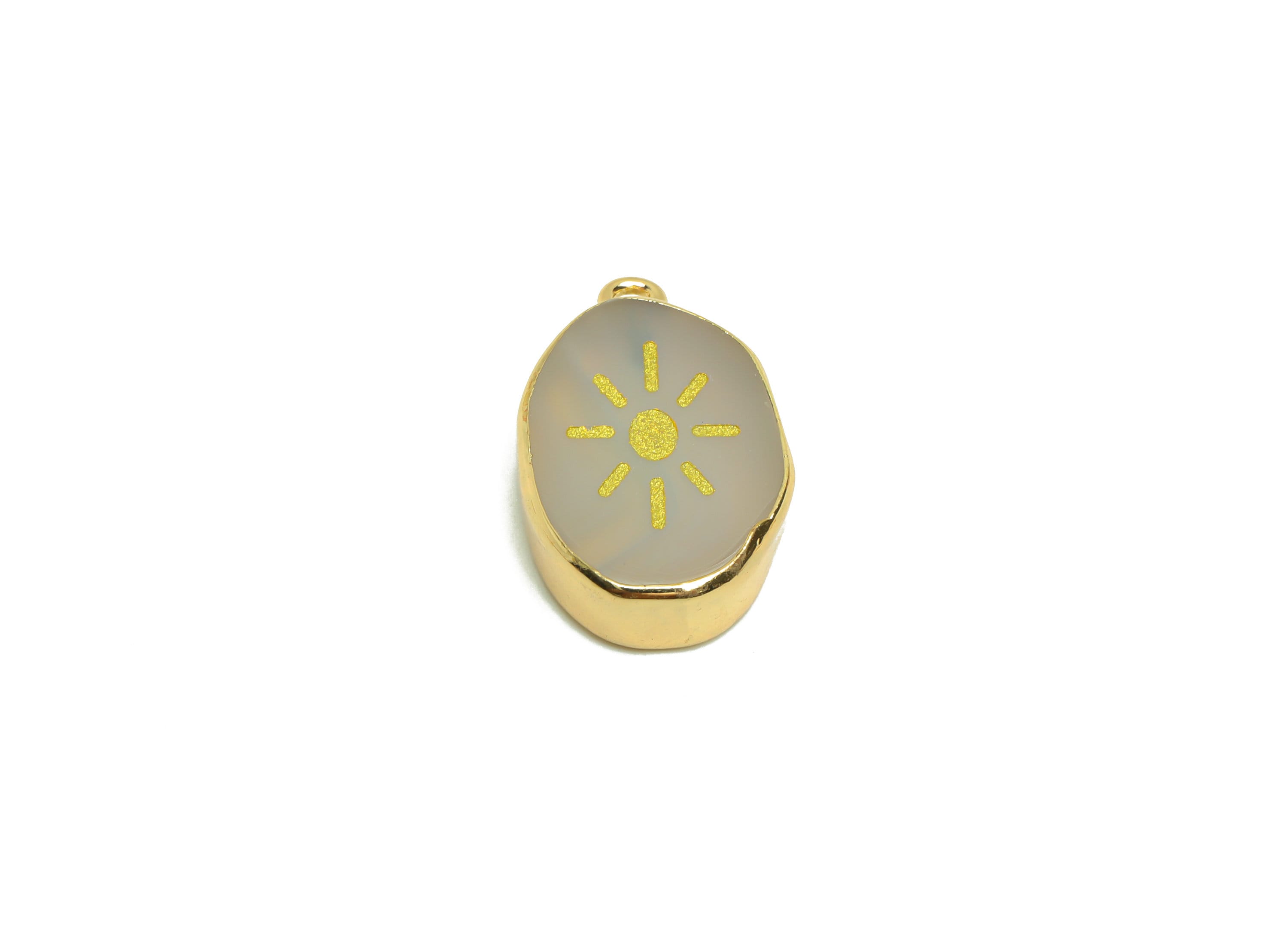 Gray Agate Bald Sign Charm - Sun Gray Agate stone - Sunshine Natural Stone Charms - Gold Tone Plated - Jewelry Supplies - 23x14x4mm- NS1915 - DOMEDBAZAAR