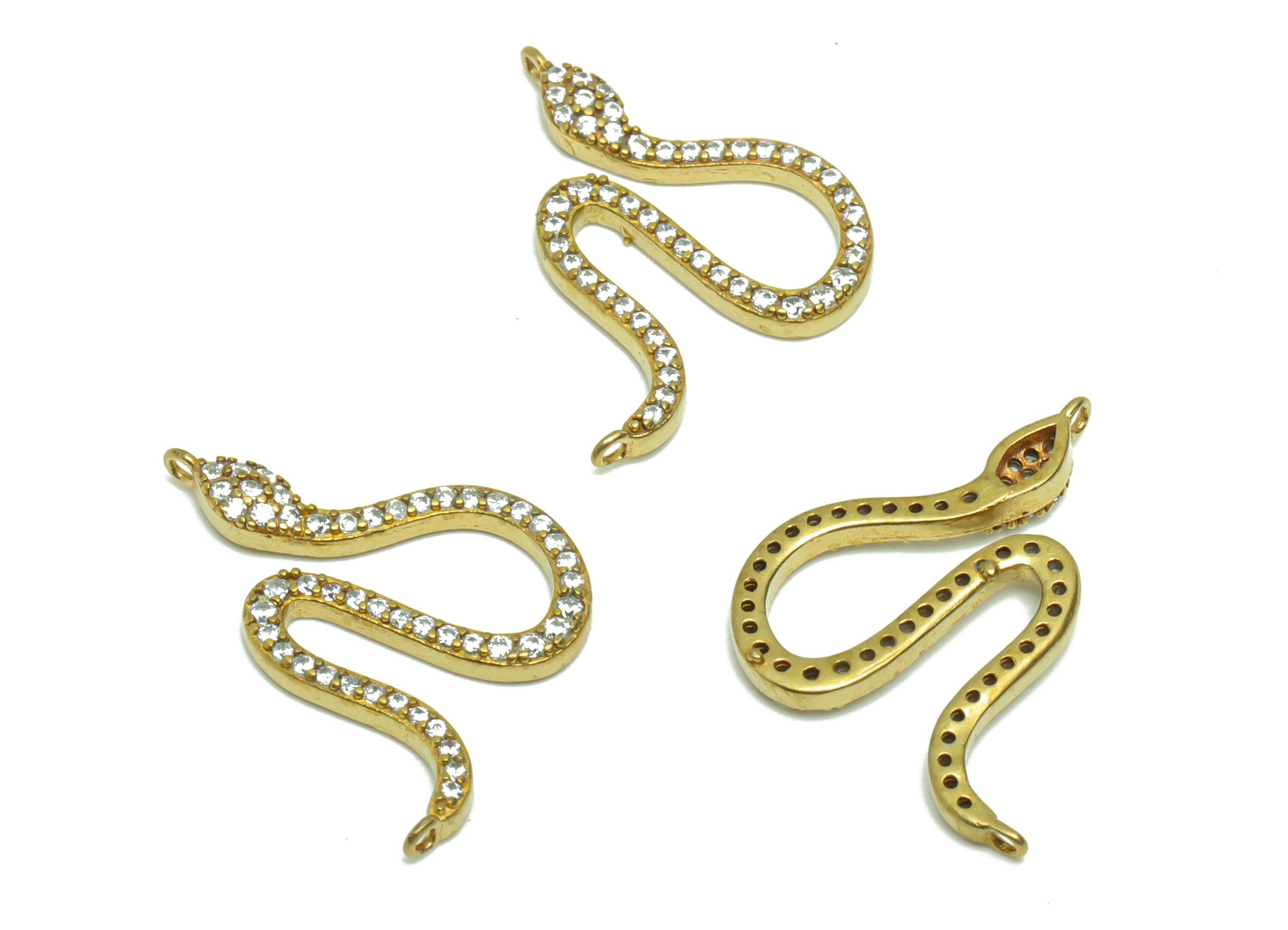 Brass Snake Earring Charm - Raw Brass Mini Snake Pendant - Cubic Zircon Animal Earring Charms - Baby Snake Earring Charm -18x17x1mm - PP8687 - DOMEDBAZAAR