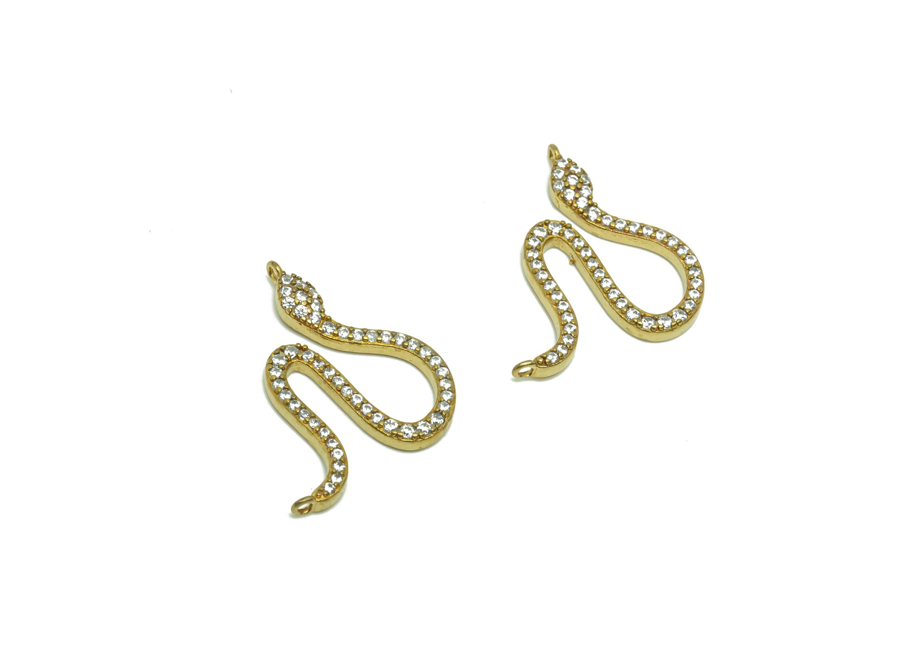 Brass Snake Earring Charm - Raw Brass Mini Snake Pendant - Cubic Zircon Animal Earring Charms - Baby Snake Earring Charm -18x17x1mm - PP8687 - DOMEDBAZAAR