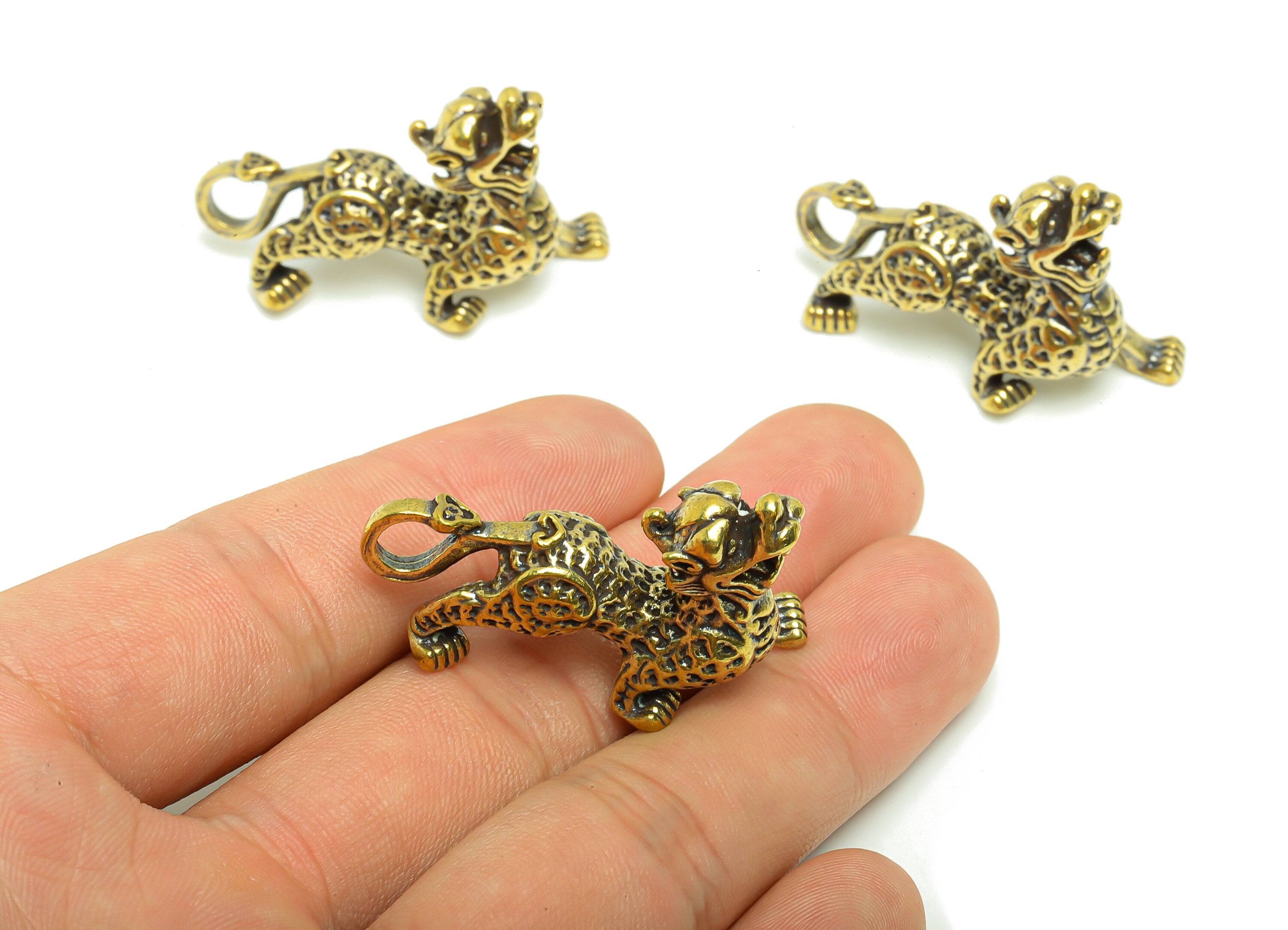 Brass Kirin Charm - Raw Brass Kirin Earring Charm -Antique Looking Pendant - Brass Kirin Figure - Dragon Pendant - 37.02x26x15.6mm - PP8770 - DOMEDBAZAAR