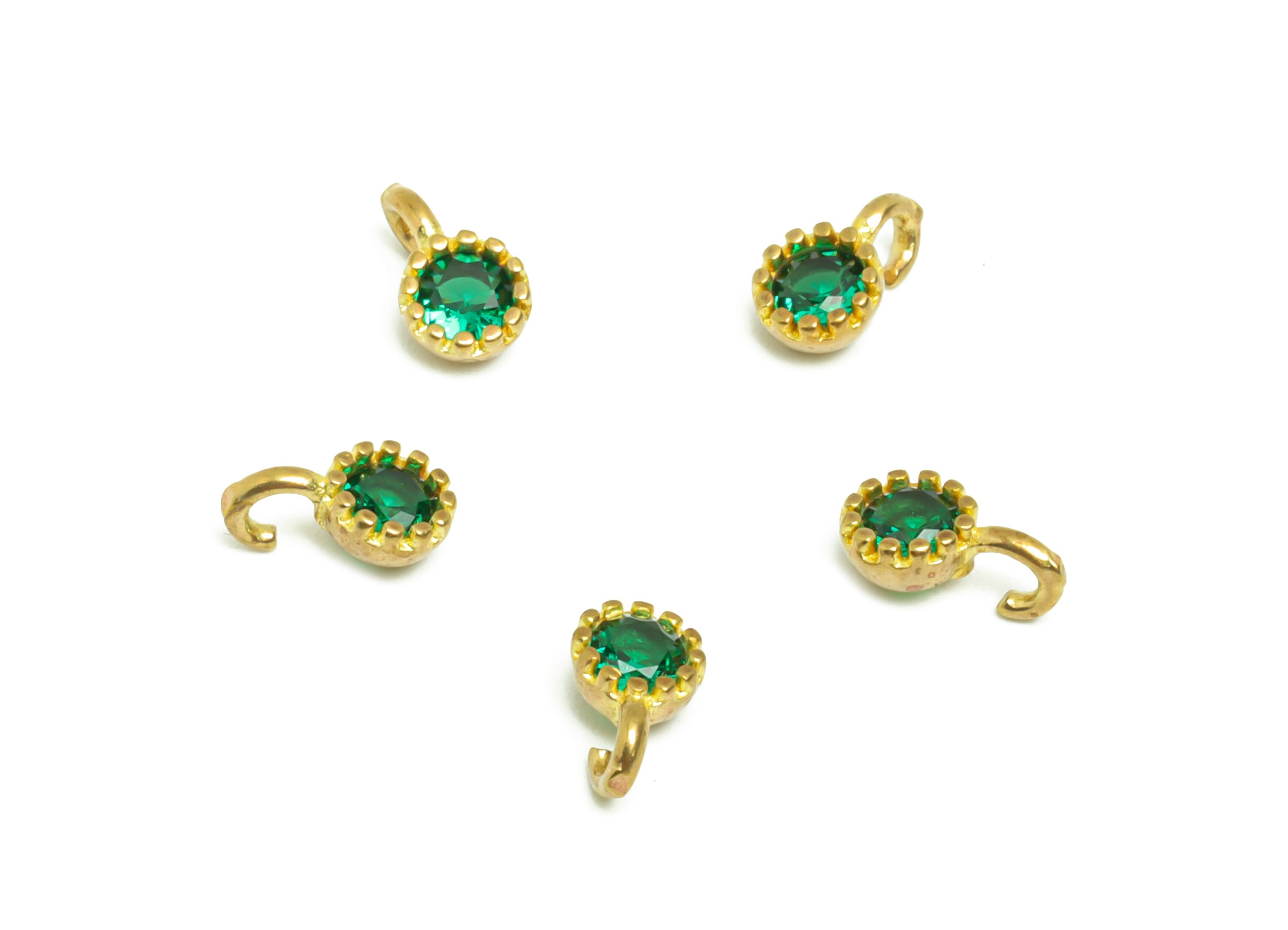 Round CZ Bracelet Charms - Raw Brass Green Zircon Pendant - Brass Mini Circle Zircon Charm - Jewelry Supplies - 7x4.2x2.61mm- PP8981 - DOMEDBAZAAR