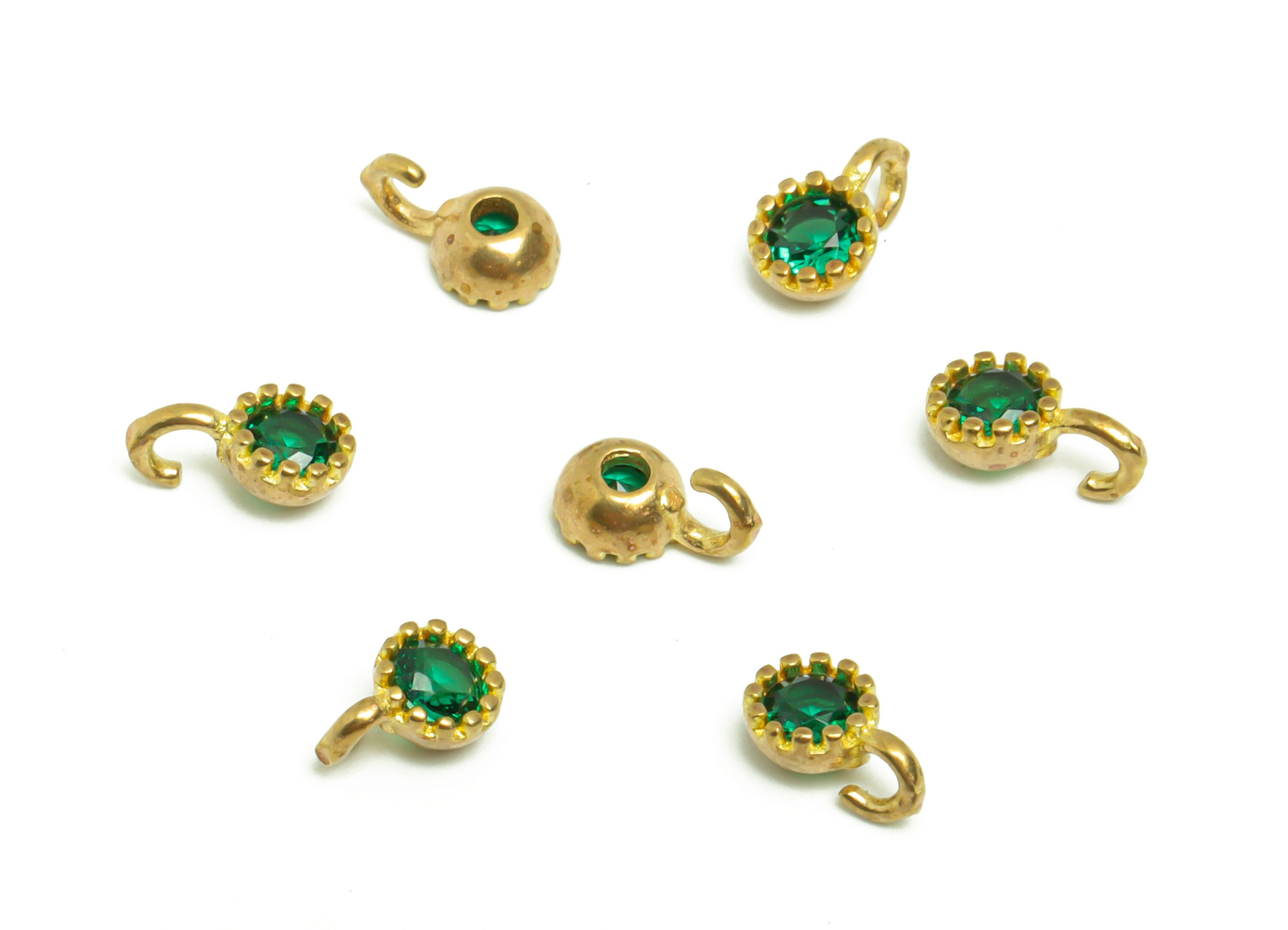 Round CZ Bracelet Charms - Raw Brass Green Zircon Pendant - Brass Mini Circle Zircon Charm - Jewelry Supplies - 7x4.2x2.61mm- PP8981 - DOMEDBAZAAR
