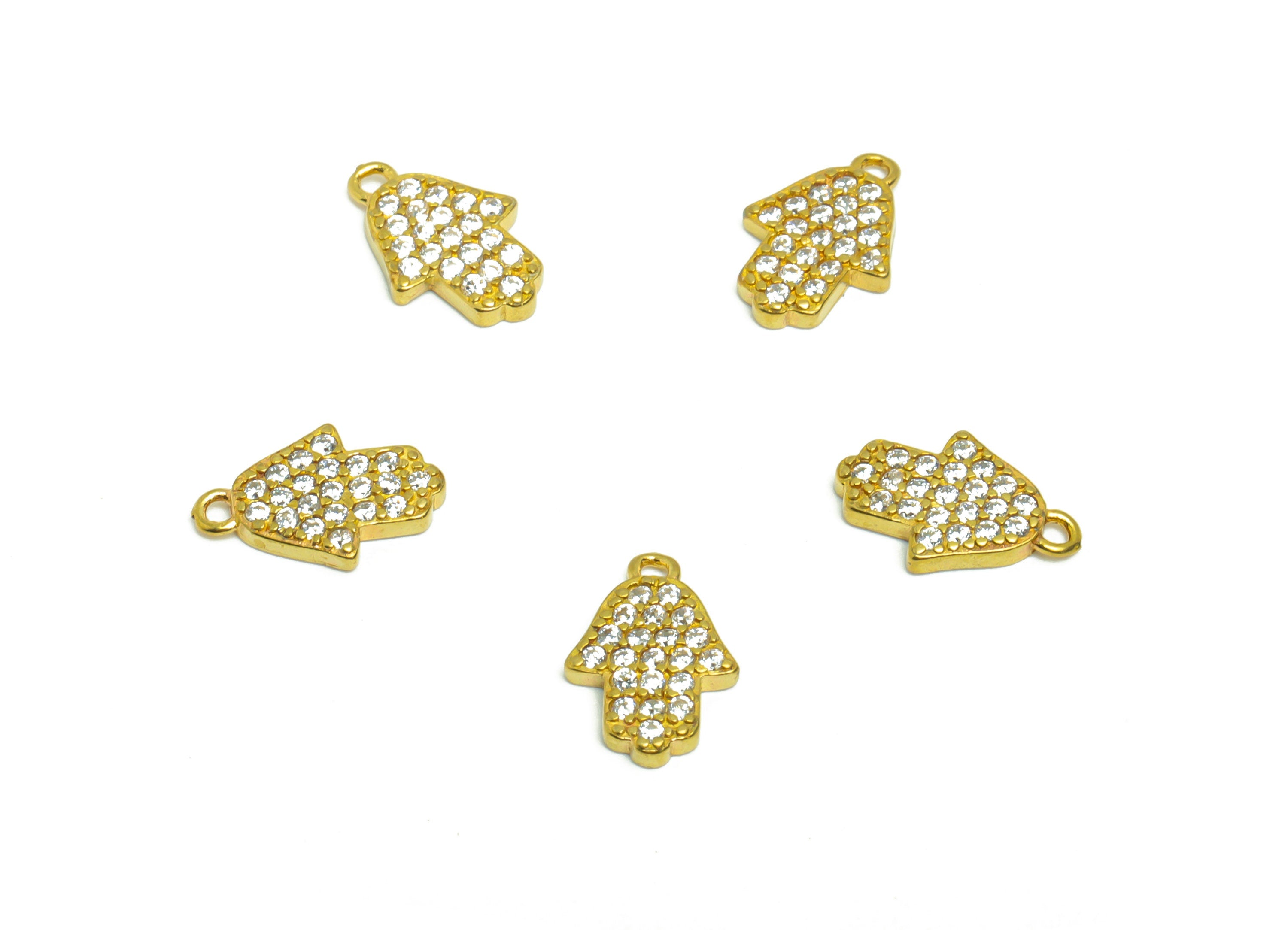 Brass Hamsa Earring Charm - Raw Brass Hand Pendant - Brass Hamsa Cubic Zircon Charm - Jewelry Supplies - 11.86x7.9x1.66mm- PP8951 - DOMEDBAZAAR