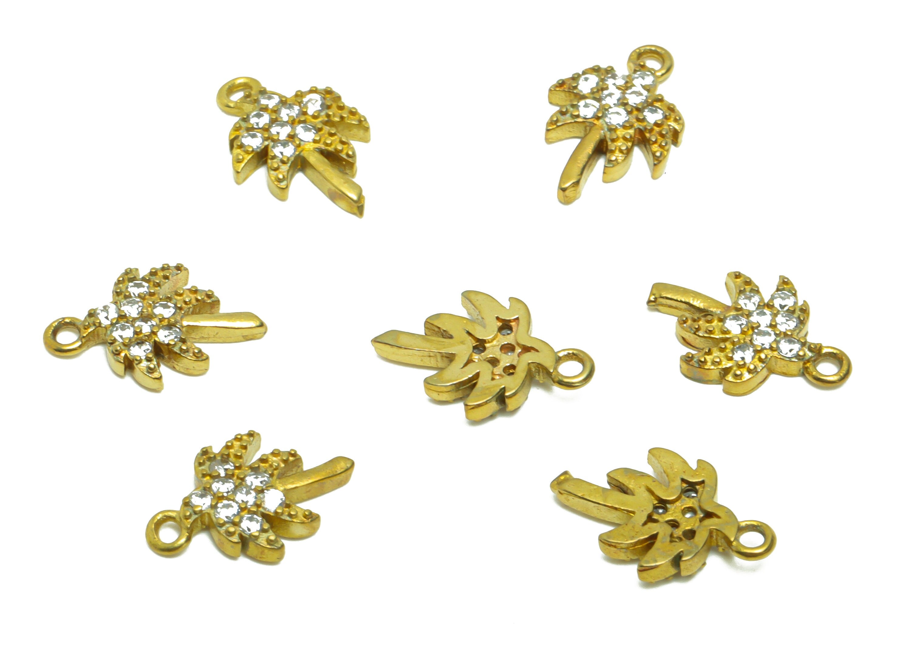 Brass Polm Tree Earring Charm - Raw Brass Coconut Tree Pendant - Cubic Zircon Tree Earring Charms - Botanical Charm - 11x7x2mm - PP8817 - DOMEDBAZAAR