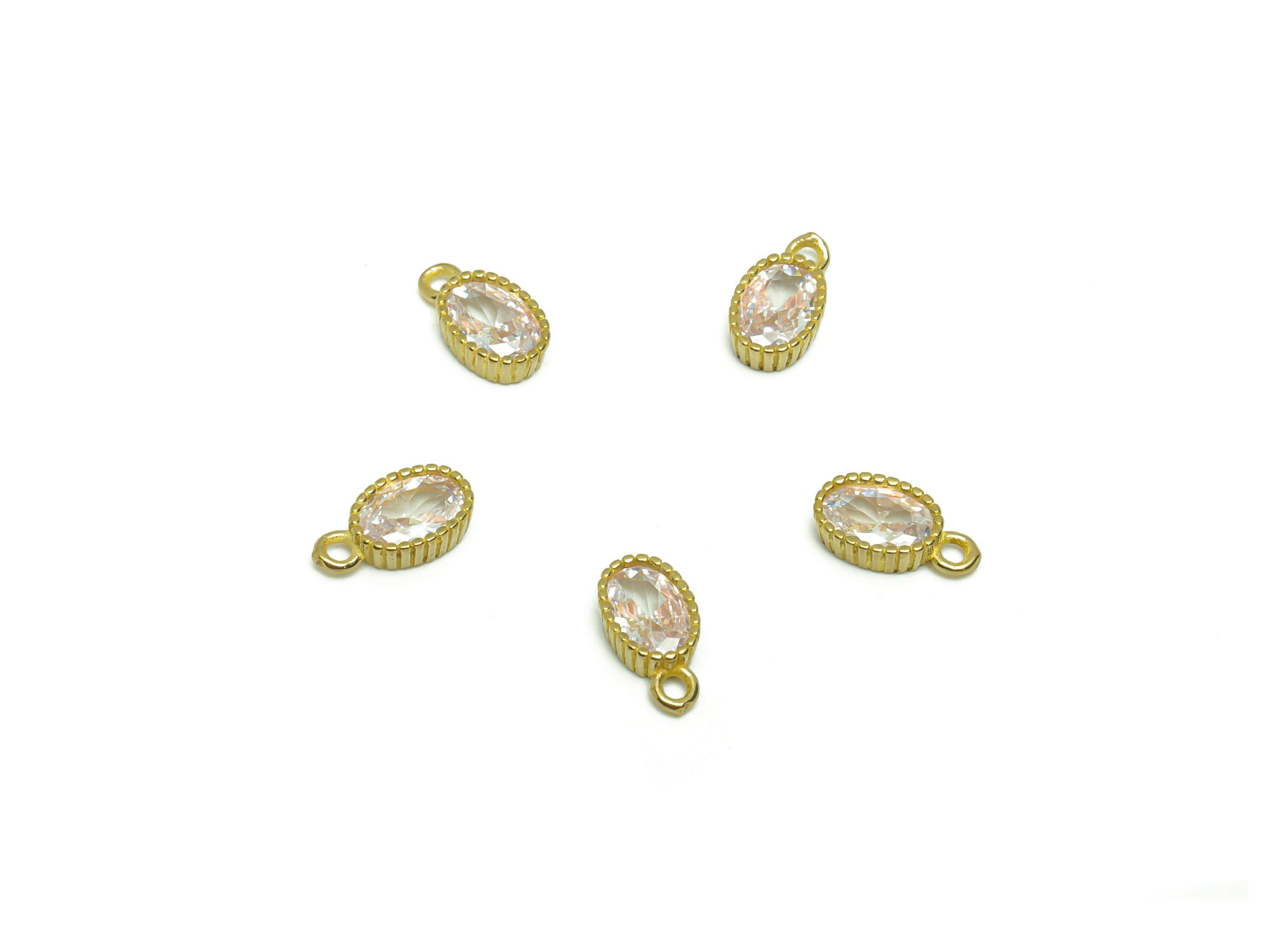 Brass Oval Earring Charm - Raw Brass Mini Oval Pendant - Cubic Zircon Geometry Earring Charms - Mini Oval Earring Charm - 9x5x2.3mm - PP8835 - DOMEDBAZAAR