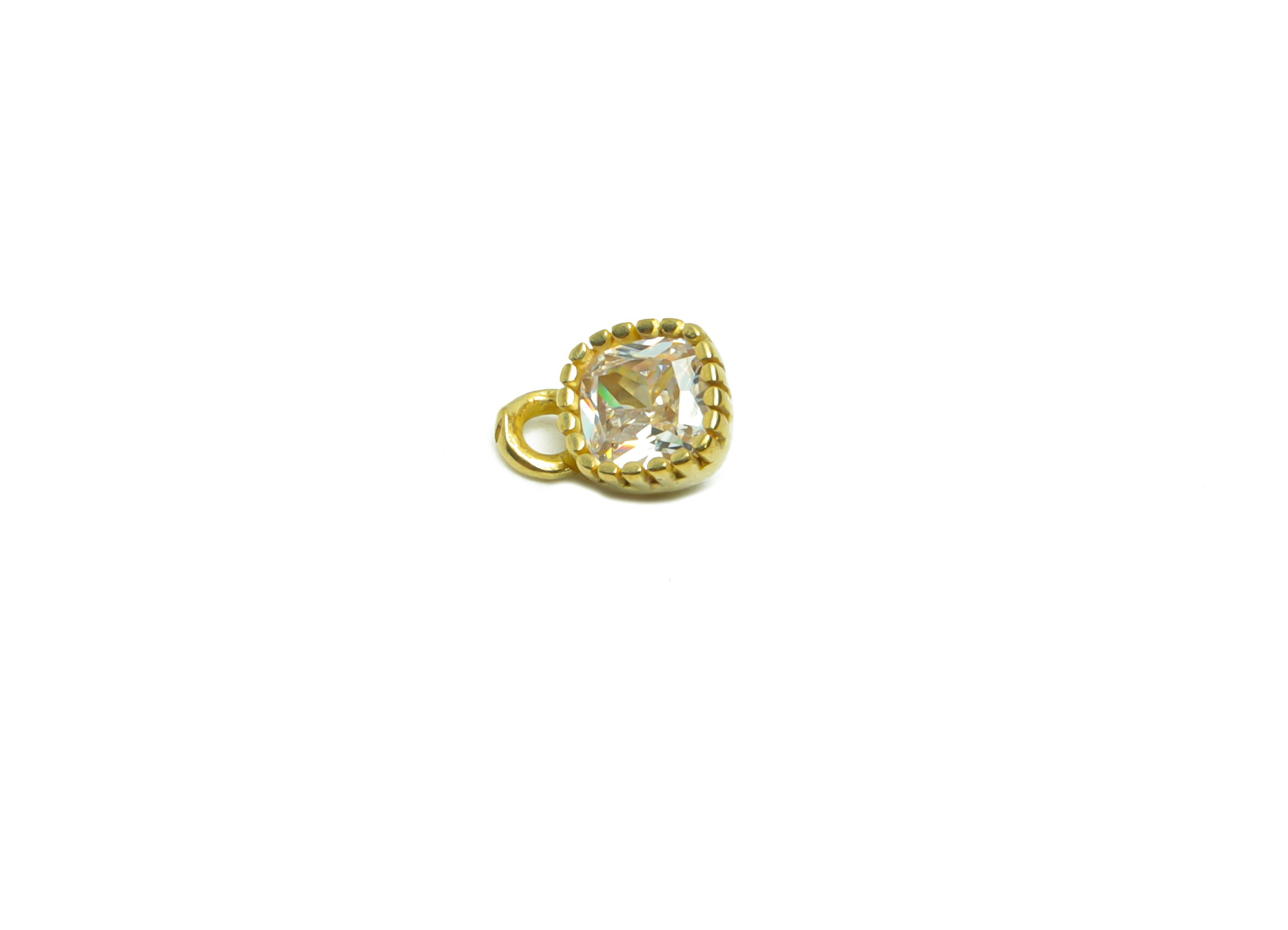 Brass Square Earring Charm - Raw Brass Square Pendant - Cubic Zircon Geometry Earring Charm - Bracelet Charm - 7.1x5.15x3.54mm - PP8809 - DOMEDBAZAAR
