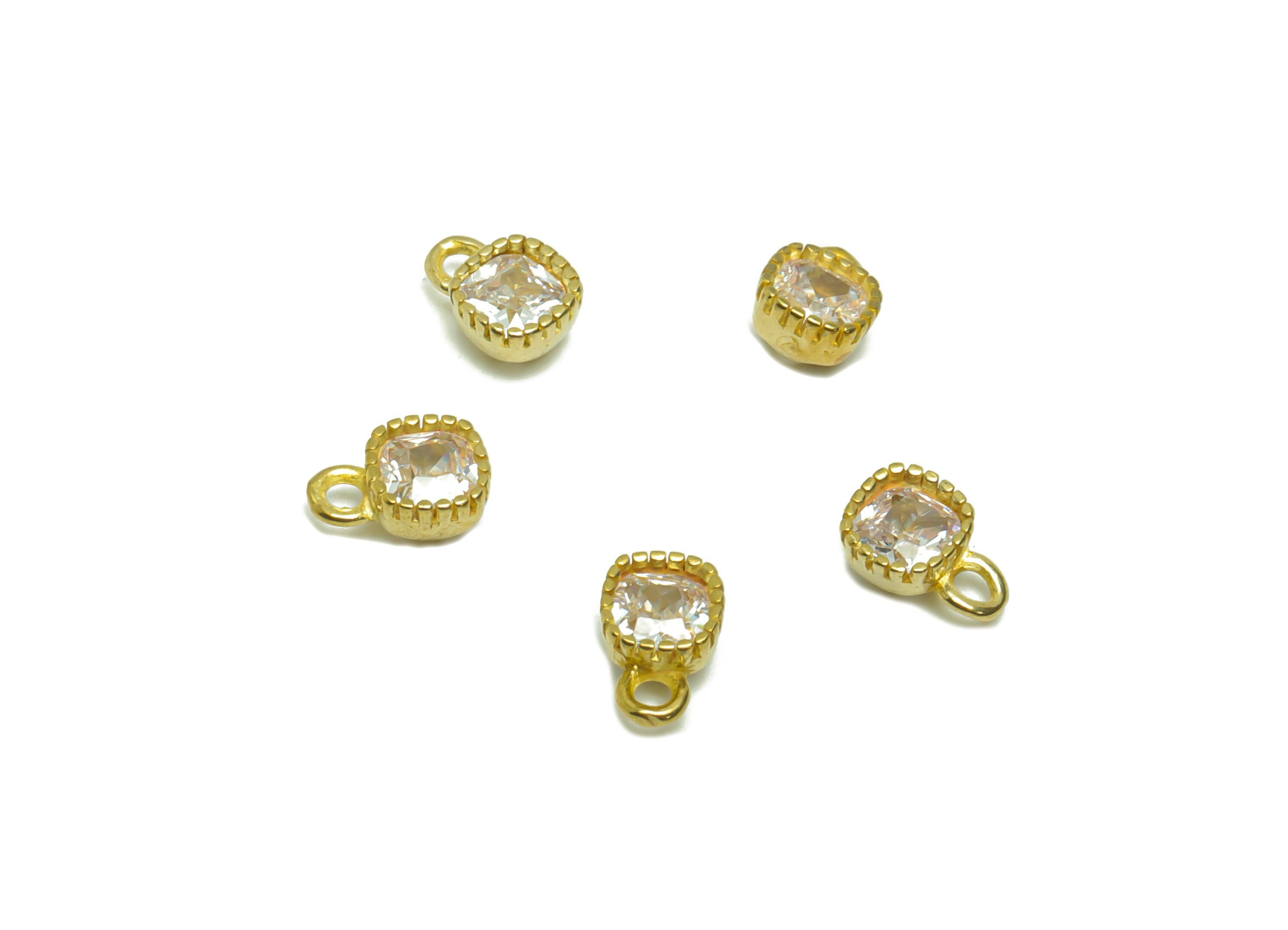 Brass Square Earring Charm - Raw Brass Square Pendant - Cubic Zircon Geometry Earring Charm - Bracelet Charm - 7.1x5.15x3.54mm - PP8809 - DOMEDBAZAAR