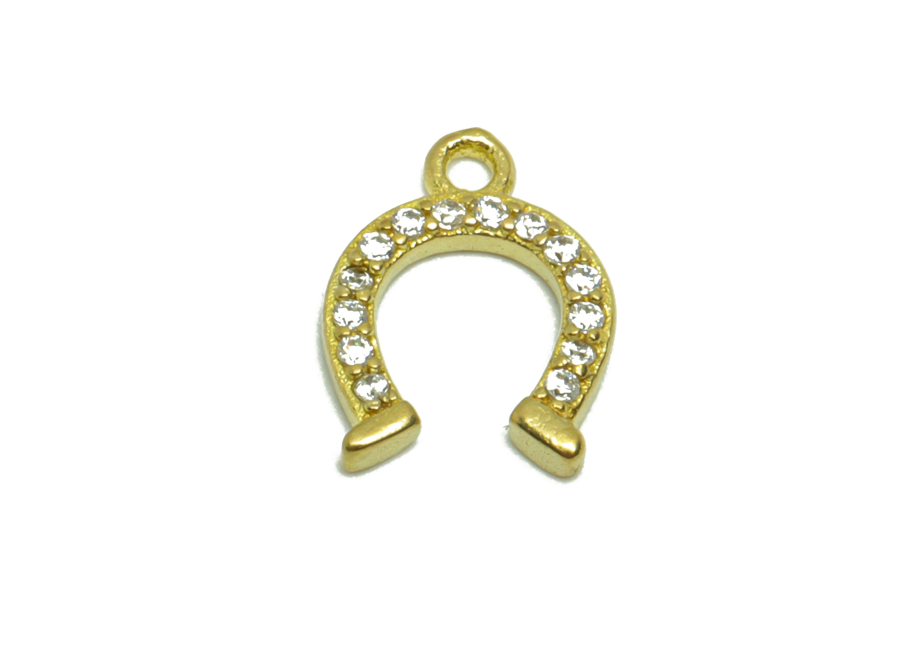 Brass Horseshoe Earring Charm - Raw Brass Horseshoe Pendant - Cubic Zircon Geometry Earring Charm - Cubic Horseshoe Charm -11x8x1mm - PP8793 - DOMEDBAZAAR