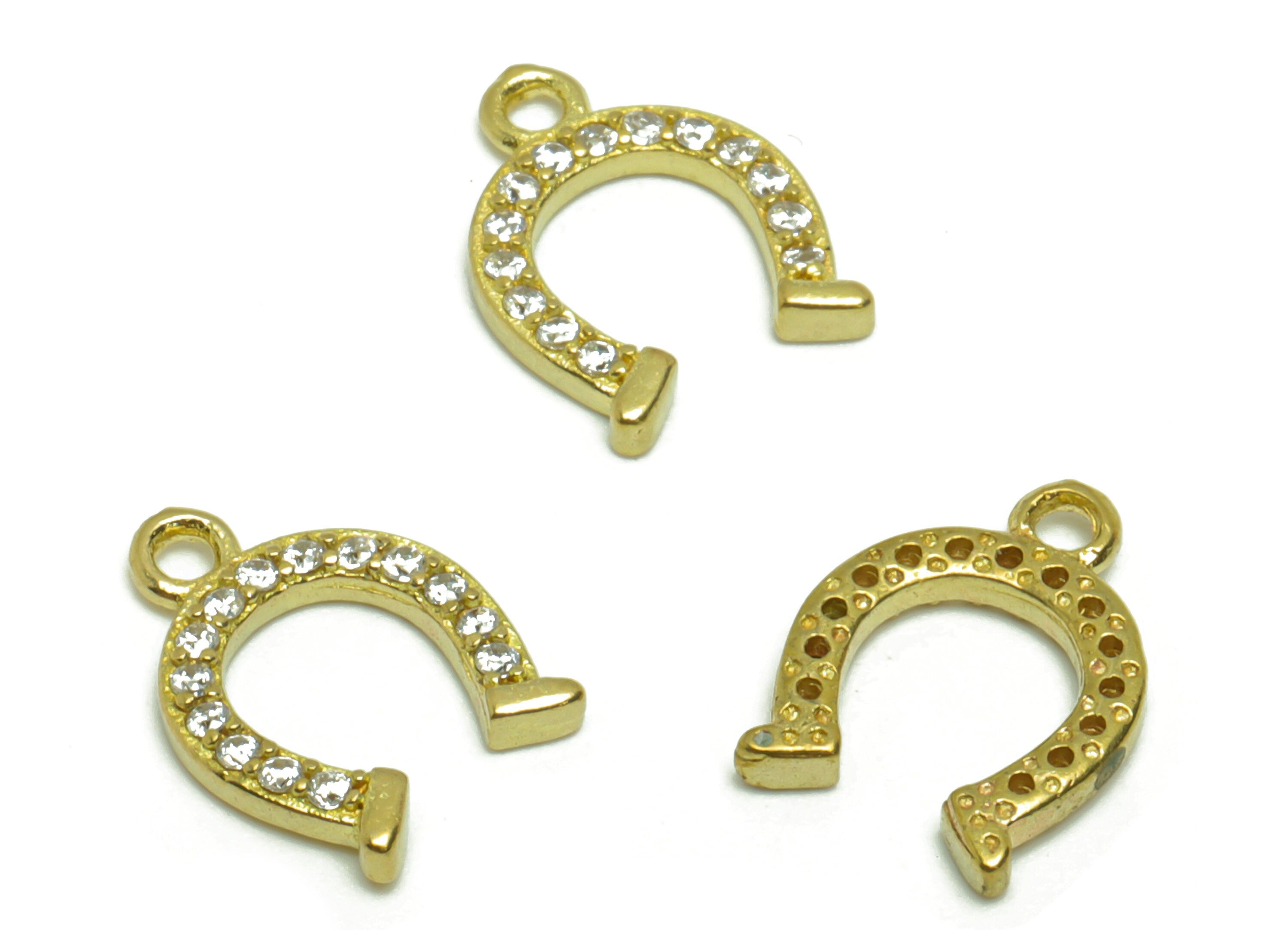 Brass Horseshoe Earring Charm - Raw Brass Horseshoe Pendant - Cubic Zircon Geometry Earring Charm - Cubic Horseshoe Charm -11x8x1mm - PP8793 - DOMEDBAZAAR