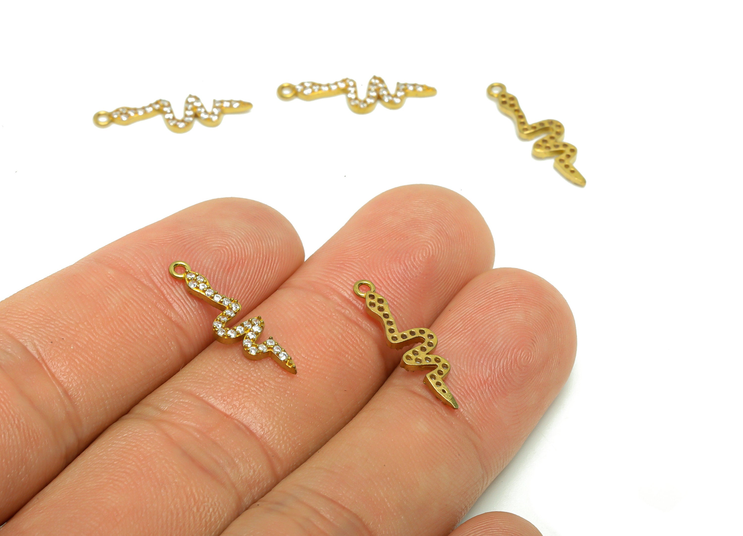 Brass Snake Earring Charm - Raw Brass Snake Pendant - Cubic Zircon Baby Snake Earring Charm - Cubic Snake Charm - 20.06x5.46x1.6mm - PP8785 - DOMEDBAZAAR