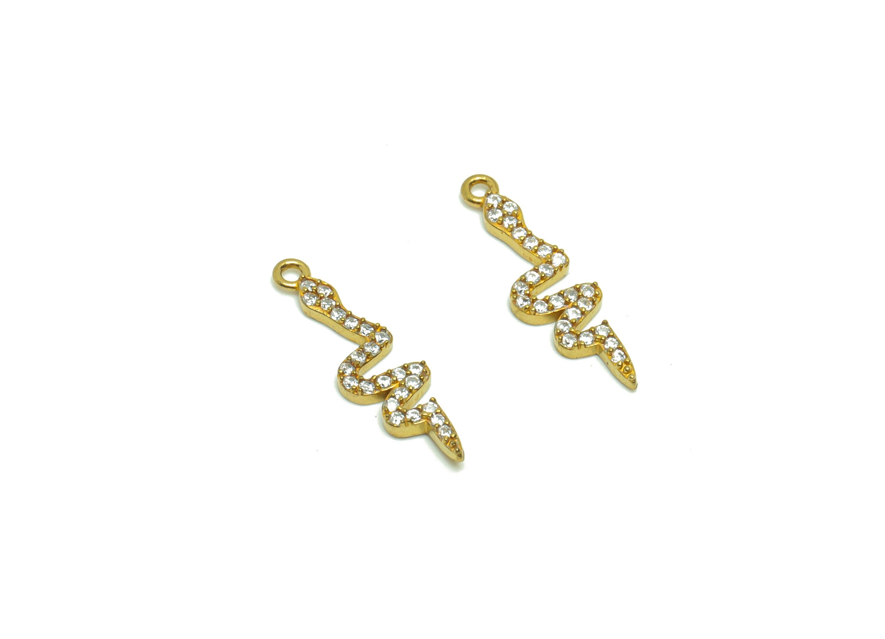 Brass Snake Earring Charm - Raw Brass Snake Pendant - Cubic Zircon Baby Snake Earring Charm - Cubic Snake Charm - 20.06x5.46x1.6mm - PP8785 - DOMEDBAZAAR