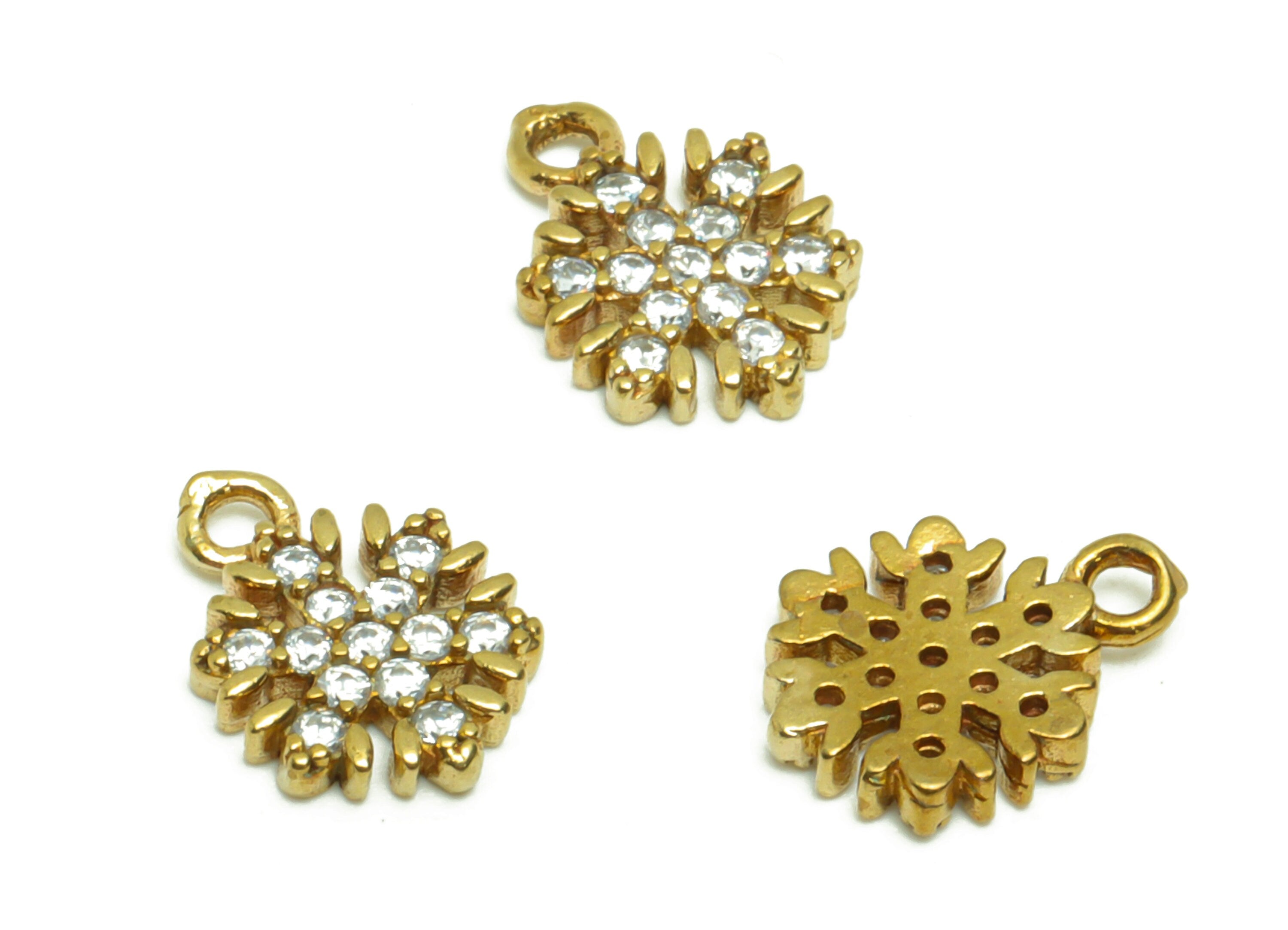 Brass Flower Earring Charm - Raw Brass Snowflake Pendant - Cubic Zircon Snowflake Earring Charm - Cubic Flower Charm - 10x7x1.66mm - PP8791 - DOMEDBAZAAR