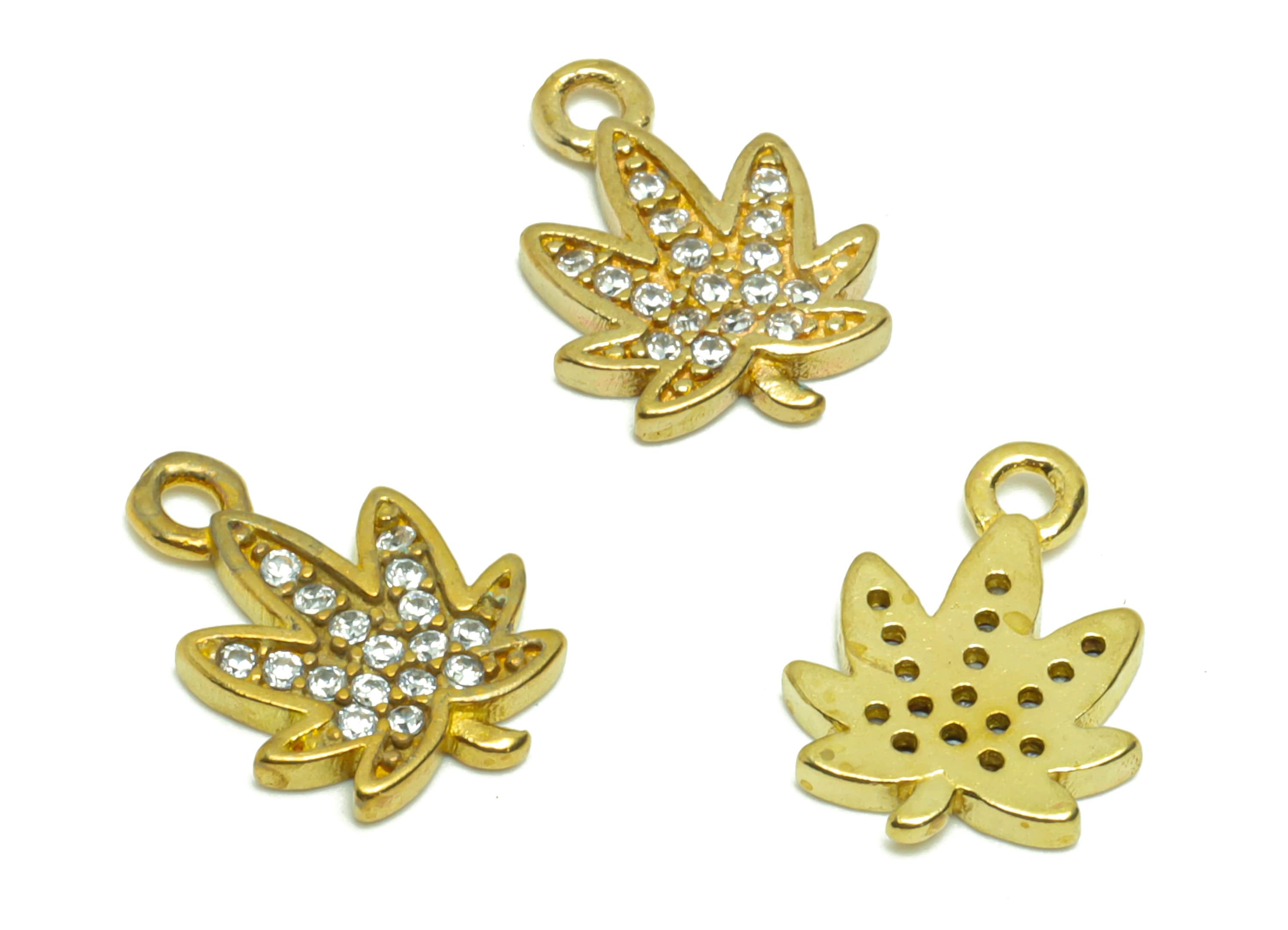 Brass Maple Leaf Earring Charm - Raw Brass Leaf Pendant - Cubic Zircon Maple Leaf Earring Charm - Cubic Flower Charm - 13.2x9x1.5mm - PP8827 - DOMEDBAZAAR
