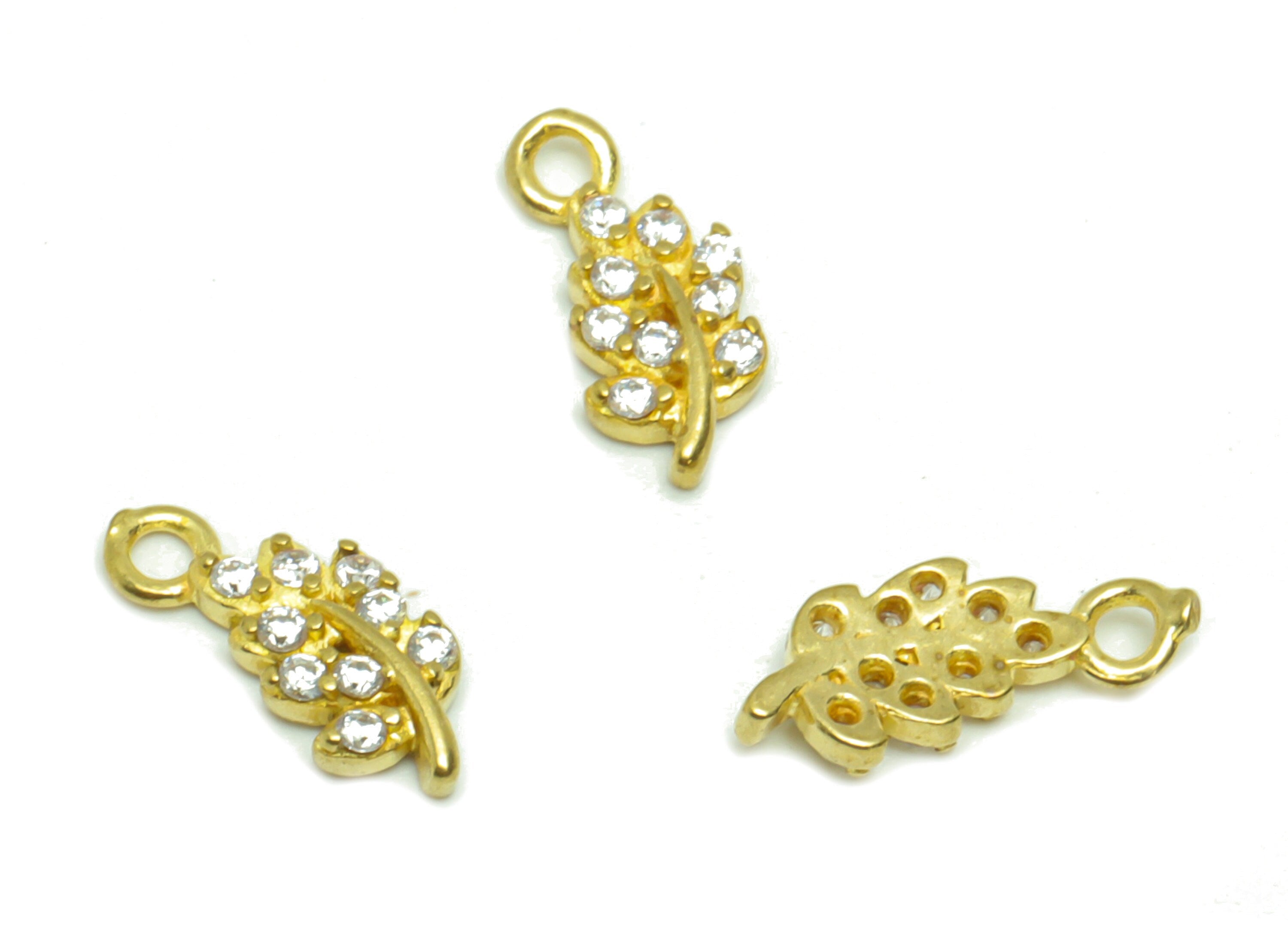 Brass Leaf Earring Charm - Raw Brass Leaf Pendant - Cubic Zircon Branch Earring Charm - Brass Cubic Botanical Charm - 14.8x5.4x1.6mm- PP8837 - DOMEDBAZAAR