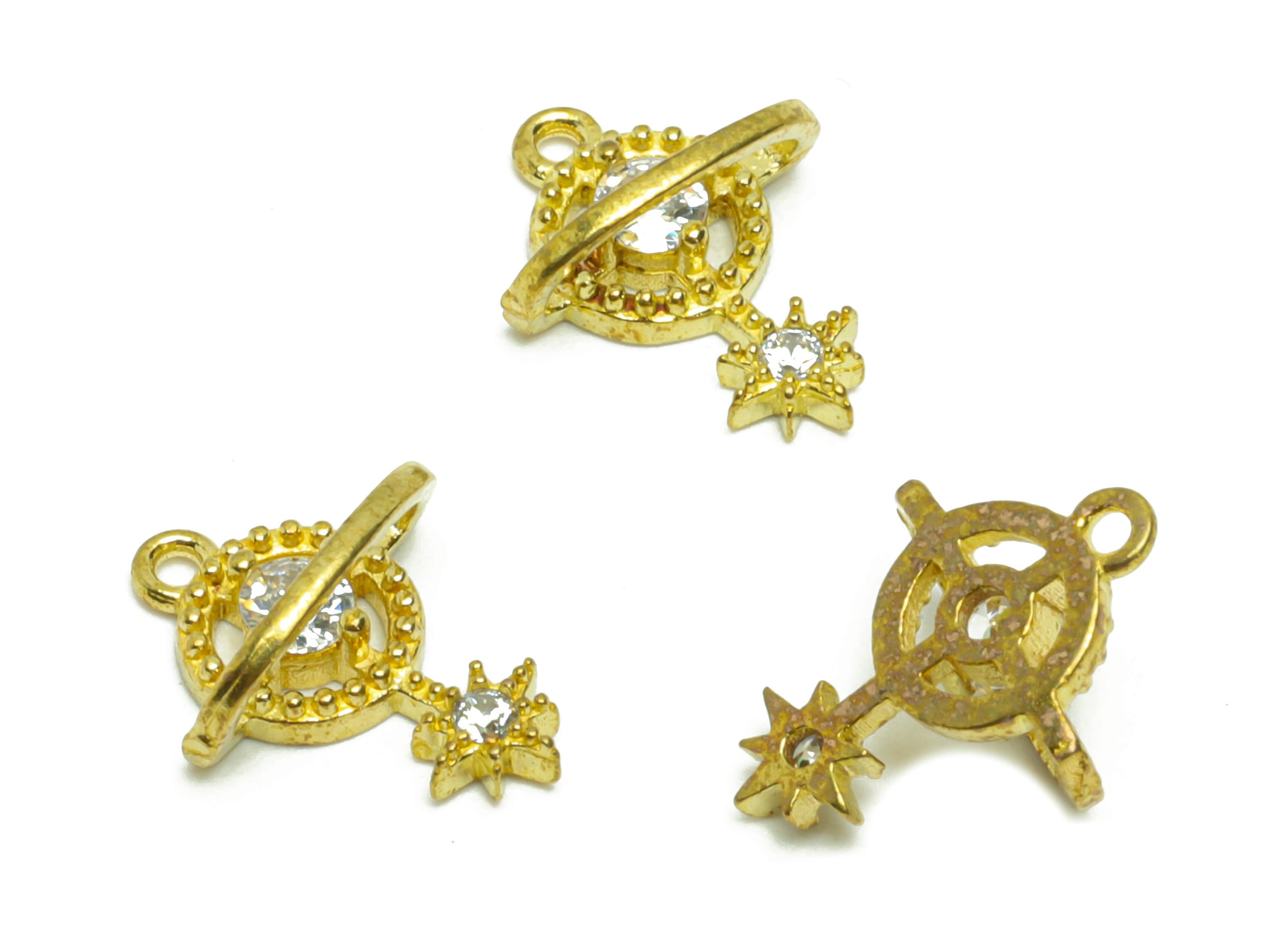 Brass Star Earring Charm - Raw Brass Planet Pendant - Cubic Zircon North Star Earring Charm - Brass Cubic Space Charm - 12.48x10x5mm- PP8807 - DOMEDBAZAAR