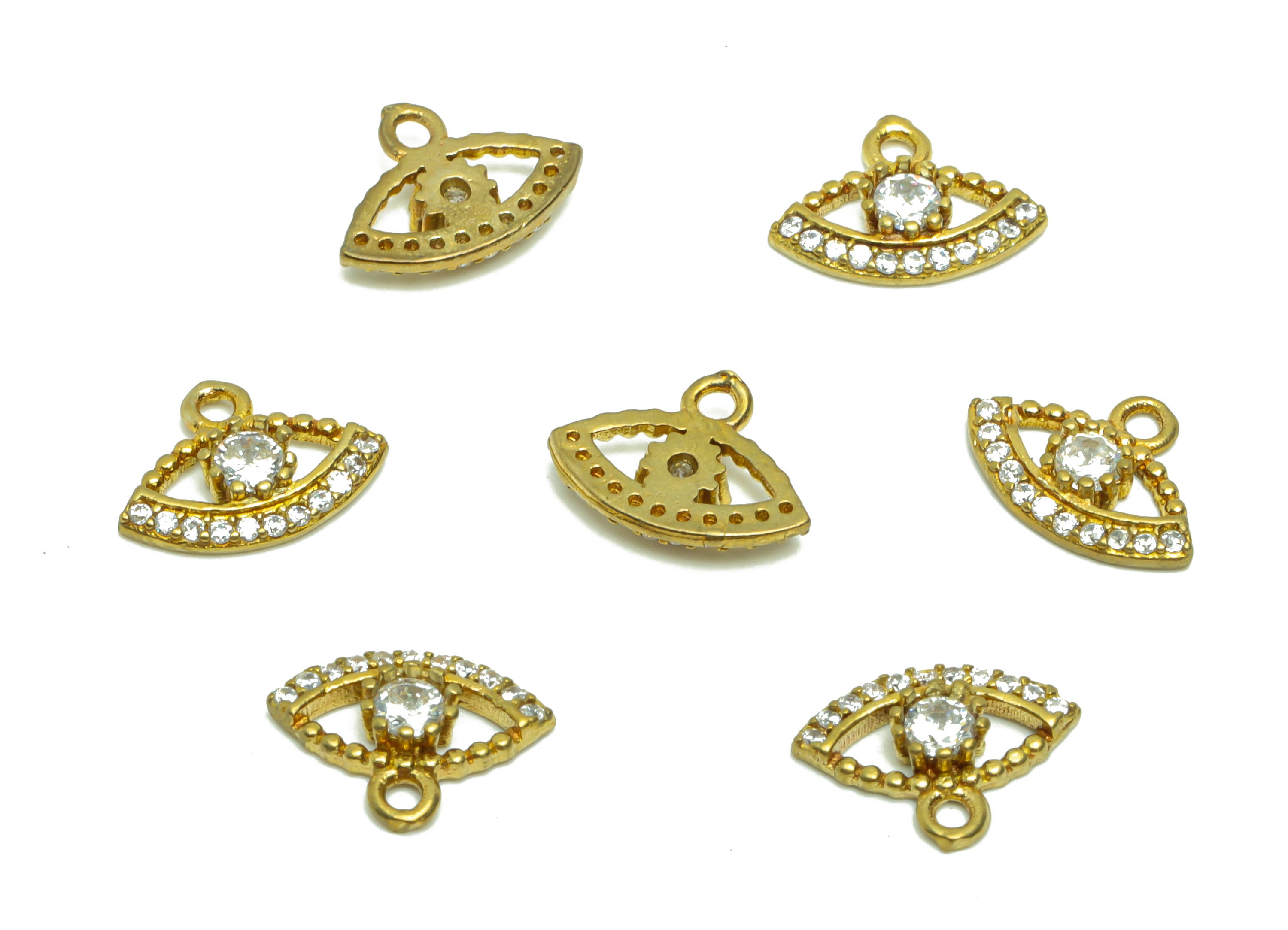 Brass Eye Earring Charm - Raw Brass Mini Eye Pendant - Cubic Zircon Eye Earring Charm - Mini Eye Bracelet Charm - 8.35x11.39x2.22mm - PP8799 - DOMEDBAZAAR