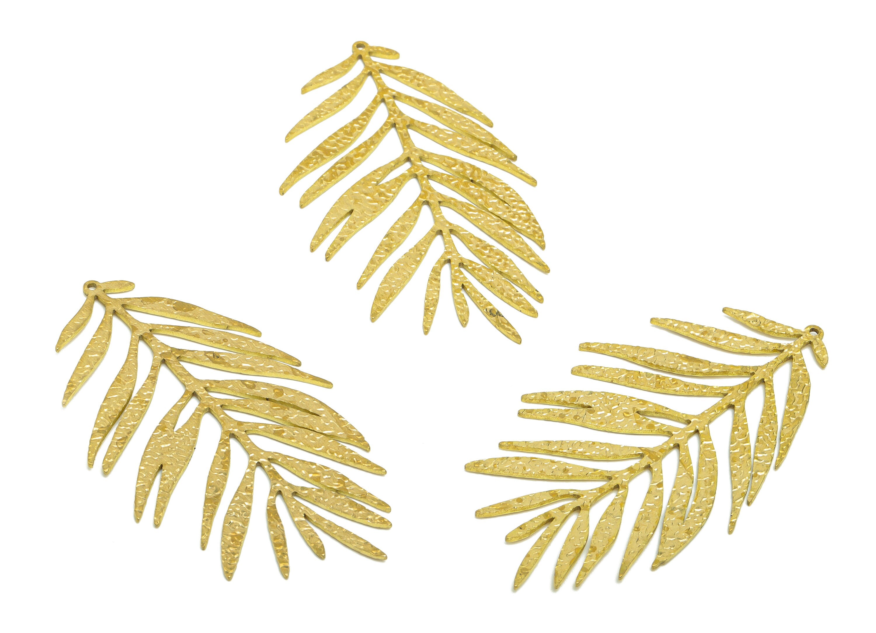 Brass Leaf Earring Charm - Raw Brass Botanical Pendant - Brass Spruce Charm - Spruce Earring Charm - Jewelry Supplies - 69x38.18x1mm-PP8982 - DOMEDBAZAAR