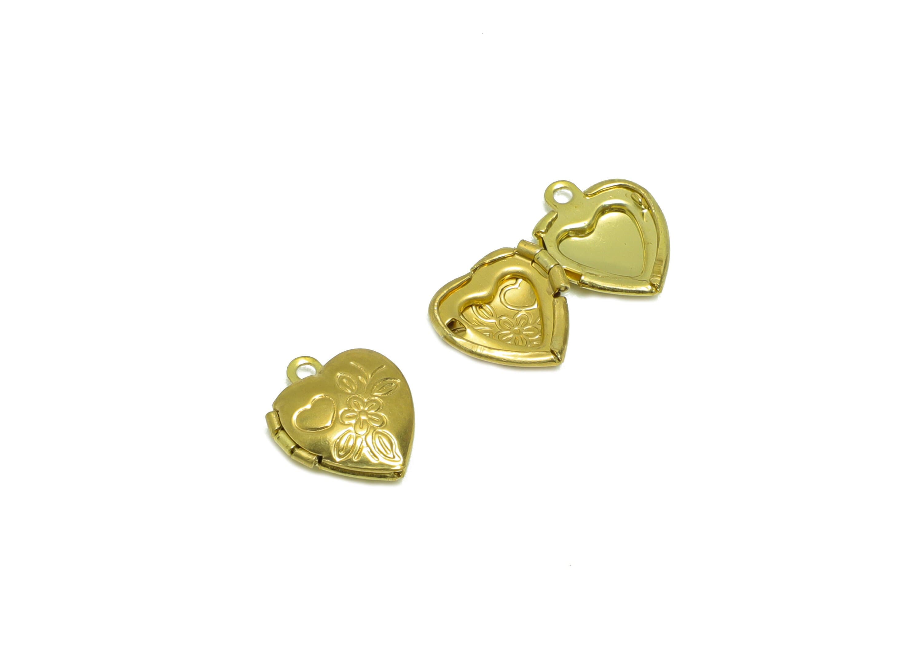 Brass Heart Locket Charm - Raw Brass Flower Heart Locket Charms - Locket Pendant For Necklace - Fligre Locket - 12.34x10.44x4mm - PP8916 - DOMEDBAZAAR