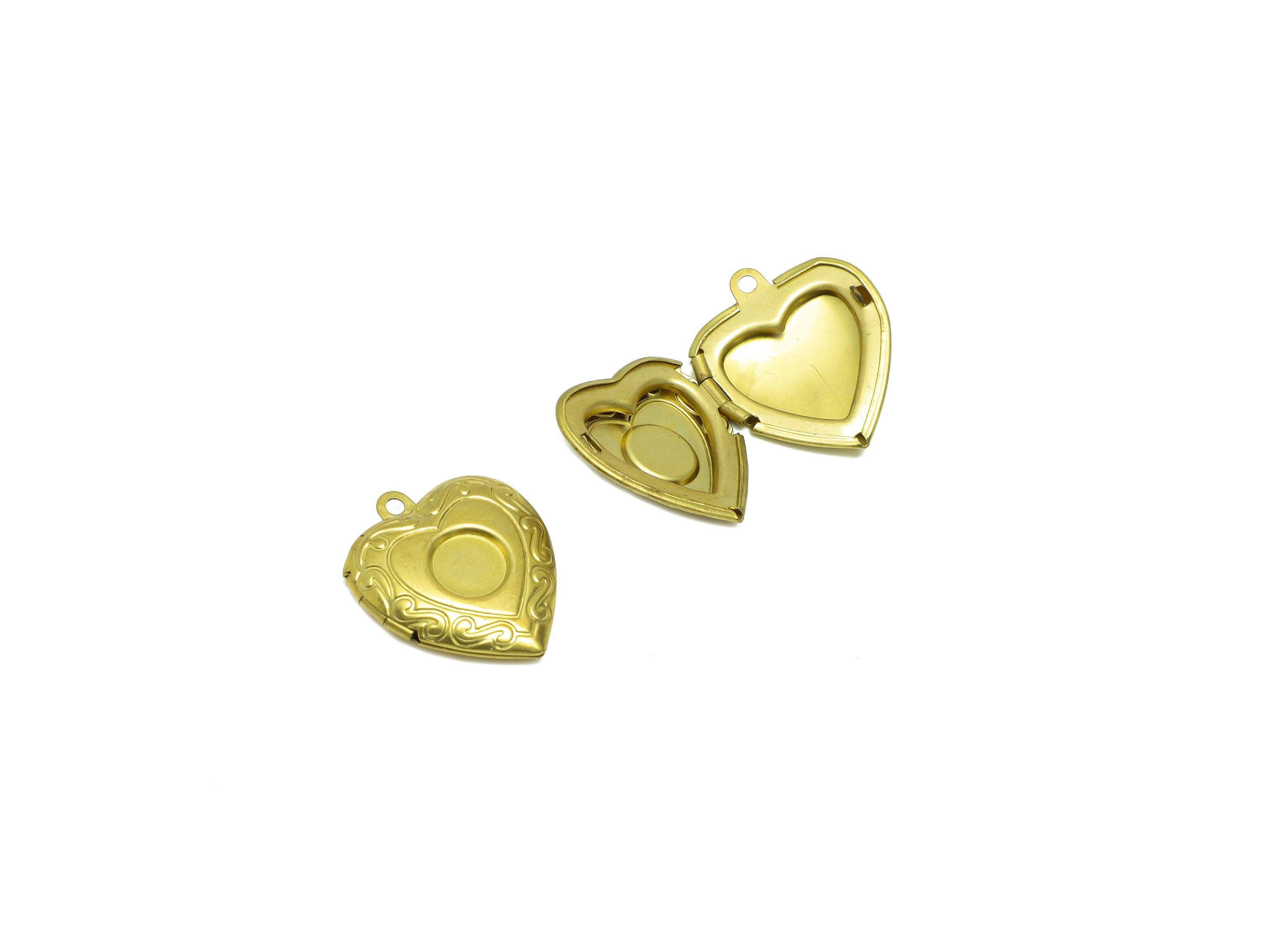 Brass Heart Locket Charm - Raw Brass Antique Vintage - Antique Looking Locket - Vintage Looking Locke - For Necklace - 22.8x19x5mm - PP8937 - DOMEDBAZAAR