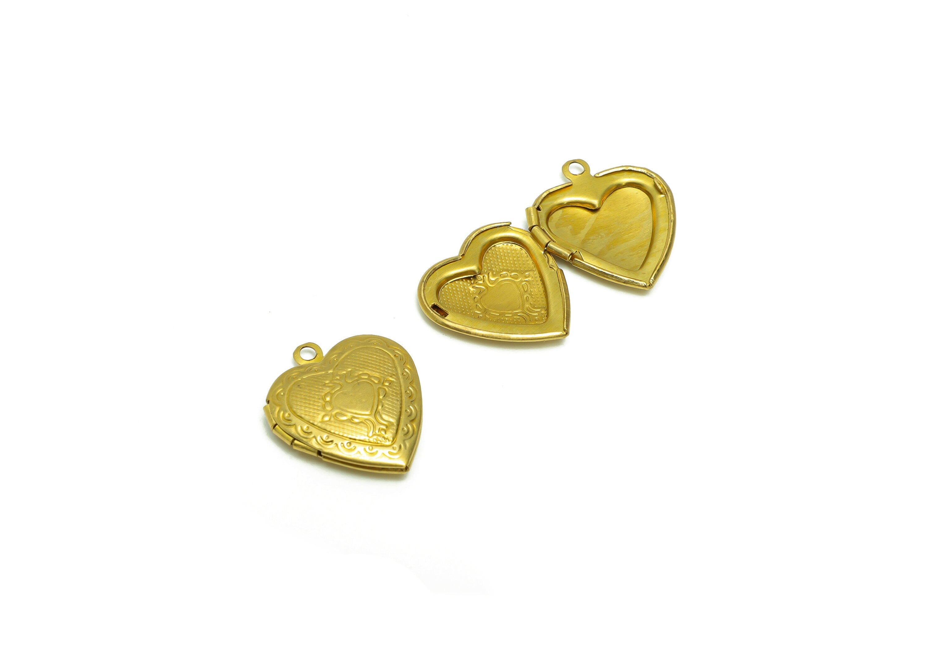 Brass Heart Locket Charm - Raw Brass Engraved Antique Vintage - Vintage Looking Locket - Antique Looking Locket for Pendant-22x19x5mm-PP8906 - DOMEDBAZAAR