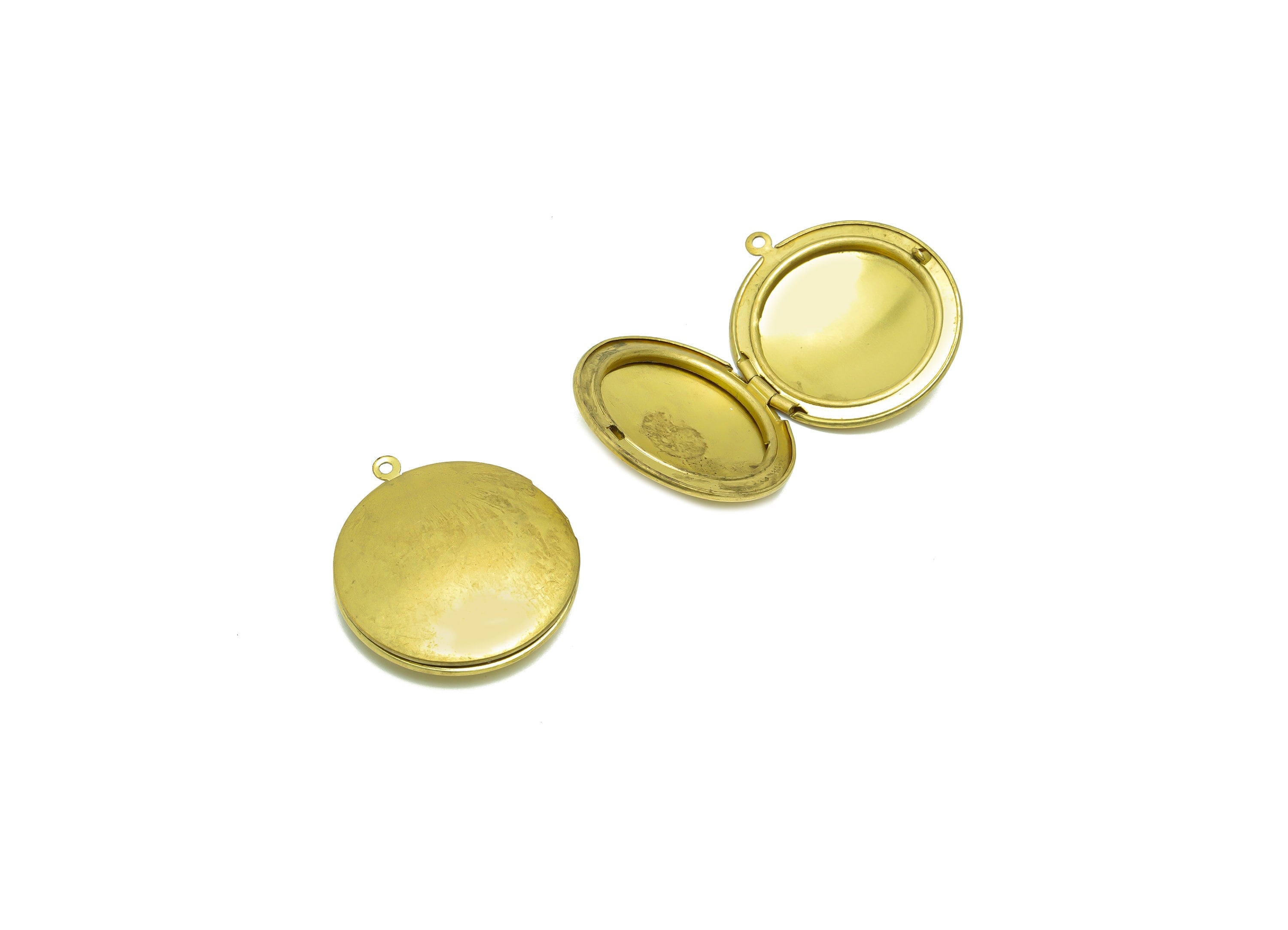 Brass Round Locket Charm - Raw Brass Circle Locket Charm - Antique Vintage Looking Locket - Engrave Locket -For Engraving - 36x32x9mm-PP8920 - DOMEDBAZAAR
