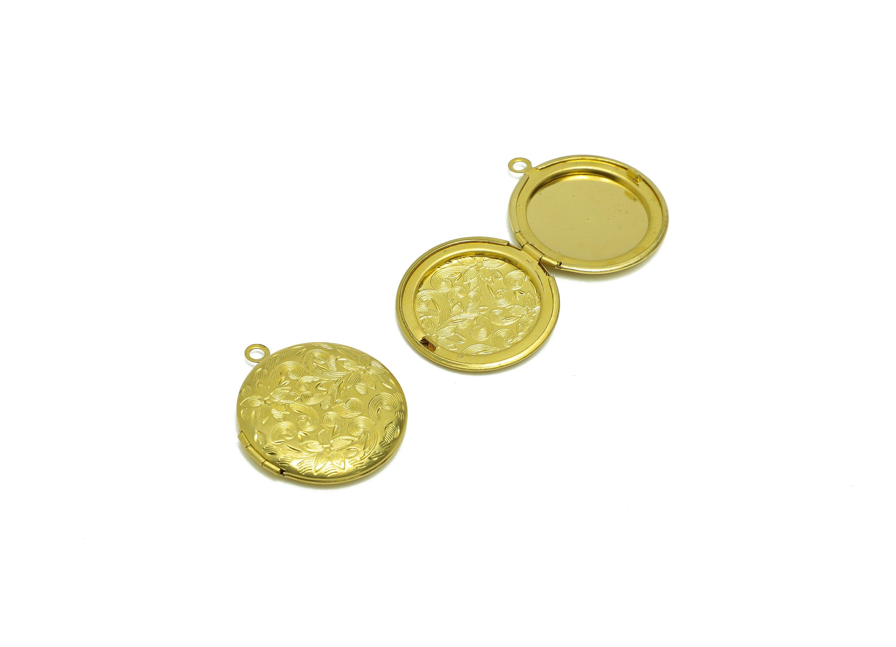 Brass Round Locket Charm - Raw Brass Pattern Circle Locket Charms - Antique Looking Locket - Vintage Looking Locket - 30.8x27.6x5mm - PP8928 - DOMEDBAZAAR