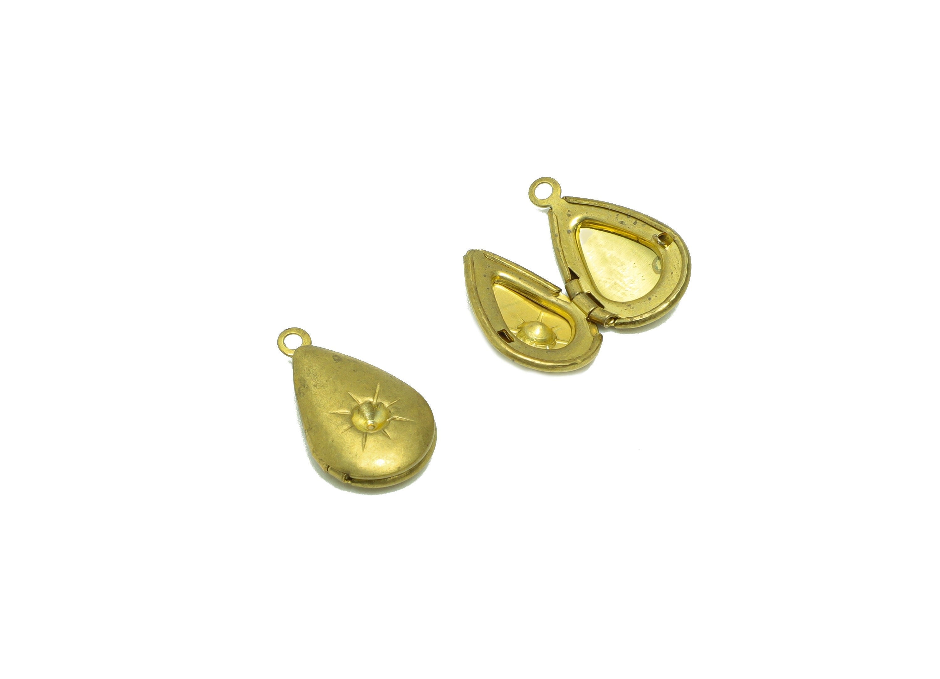 Brass Teardrop Locket Charm - Raw Brass Depression Locket Charms For Diamond - Antique Vintage Looking Locket - 17.68x10.64x3.95mm - PP8941 - DOMEDBAZAAR