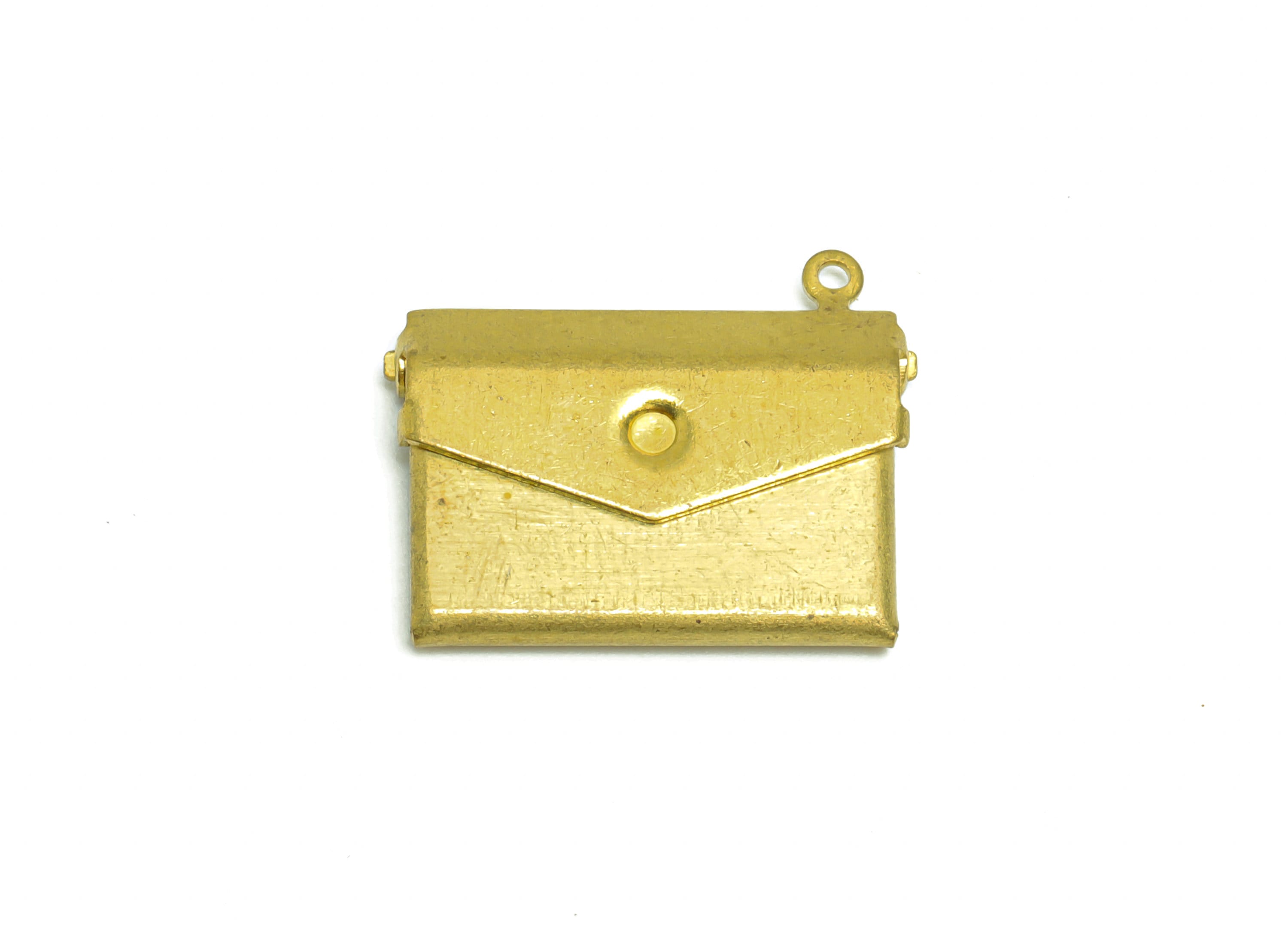 Brass Envelope Locket Charms - Raw Brass Clutch Bag Locket Charms - Antique Vintage Looking Locket - 21.75x17.92x3.38mm - PP8924 - DOMEDBAZAAR